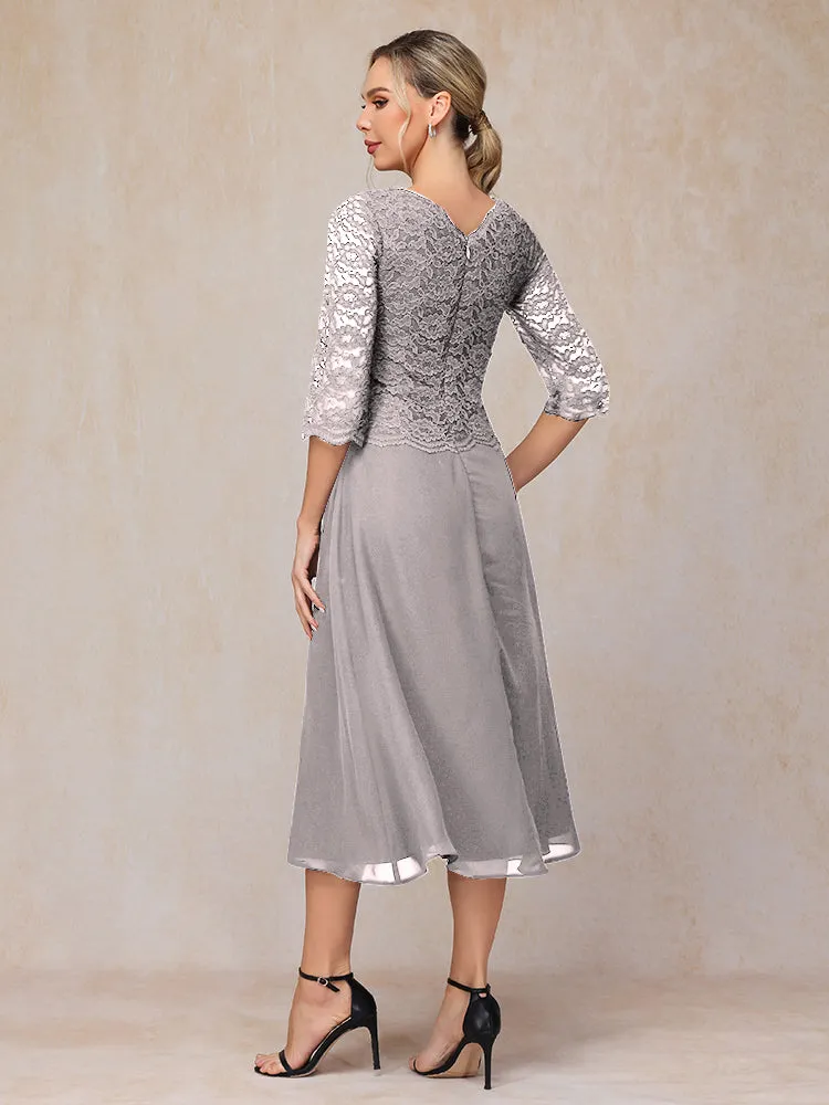 A-Line Tea Length Chiffon Mother of the Bride Dresses With Lace