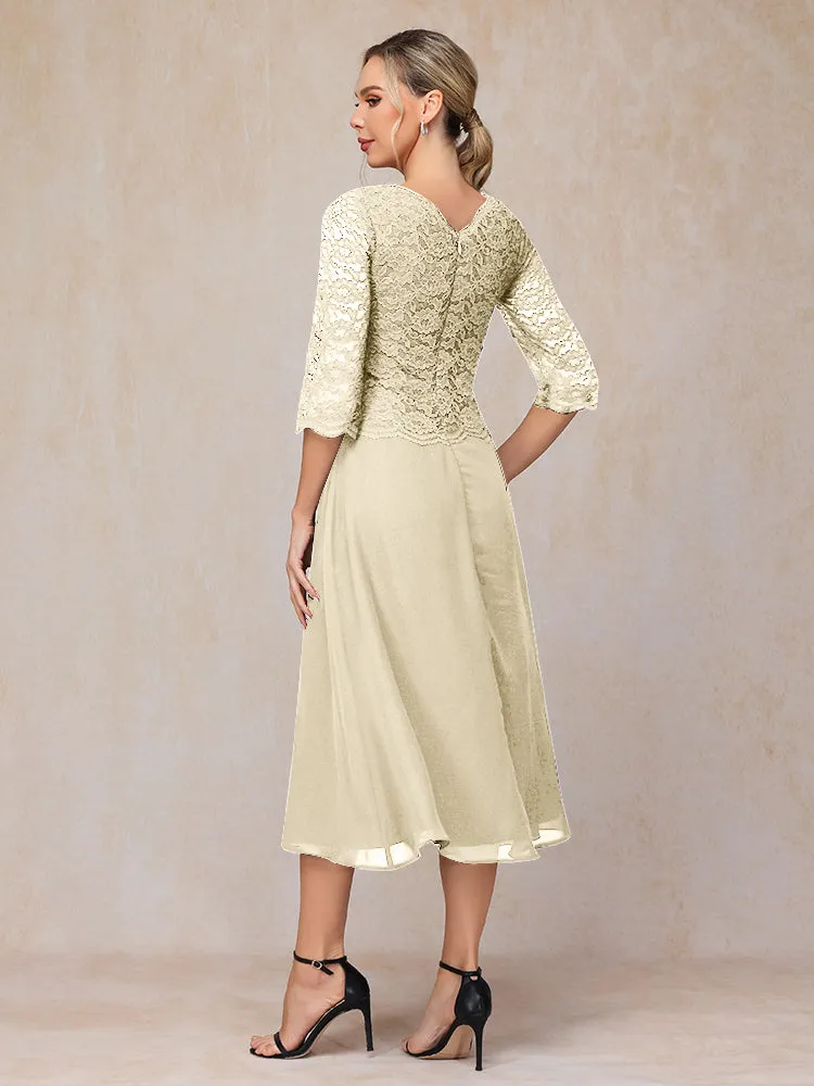 A-Line Tea Length Chiffon Mother of the Bride Dresses With Lace