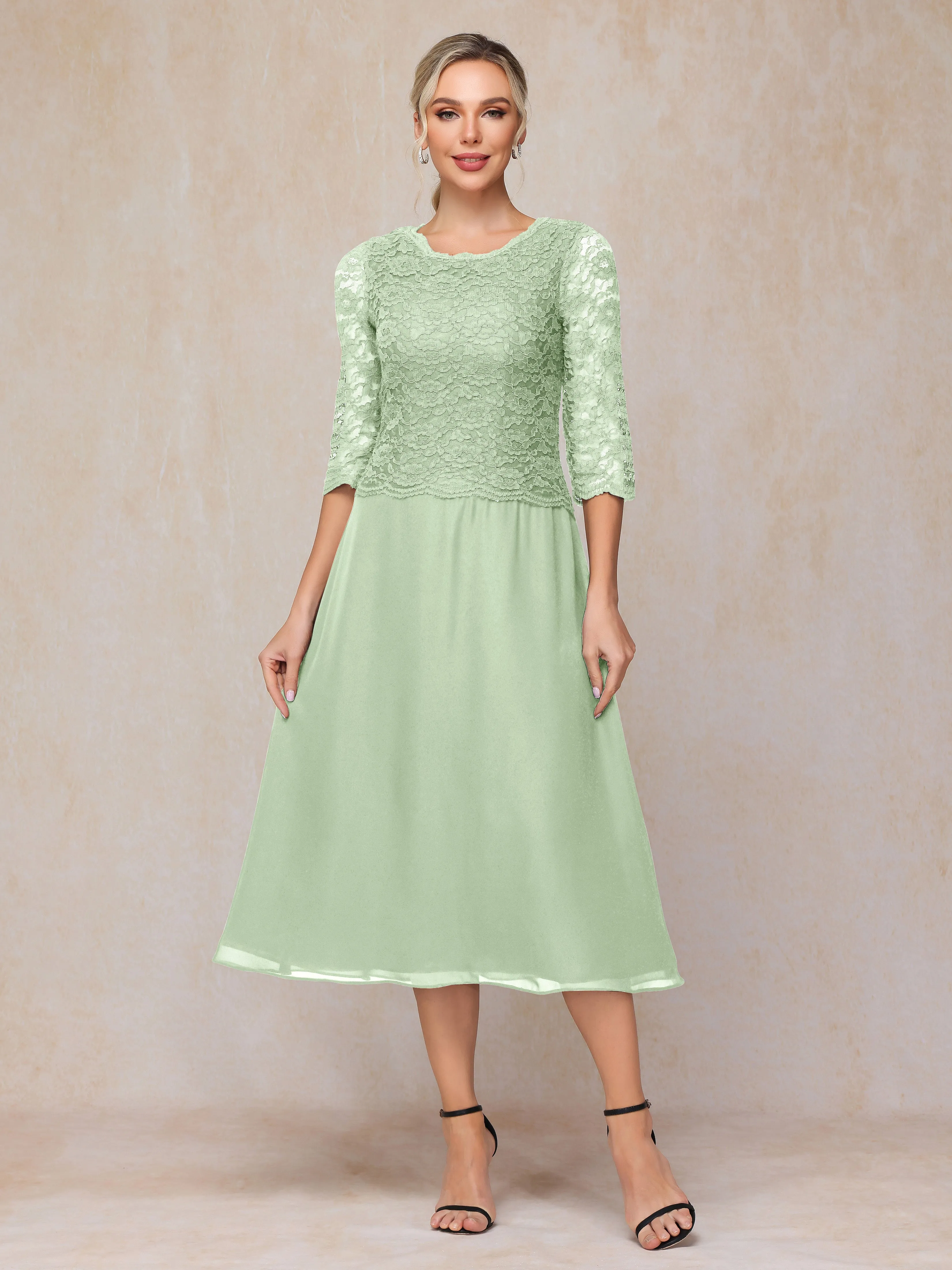 A-Line Tea Length Chiffon Mother of the Bride Dresses With Lace