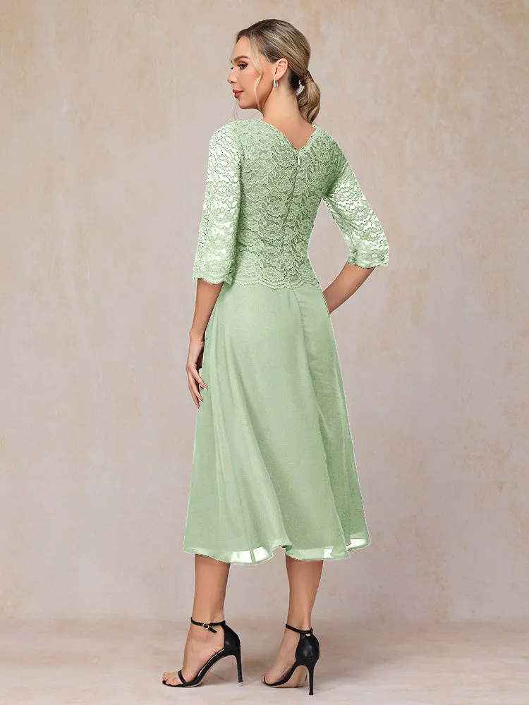 A-Line Tea Length Chiffon Mother of the Bride Dresses With Lace