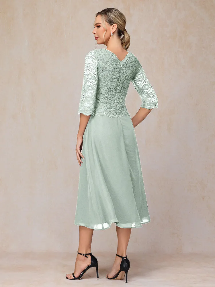 A-Line Tea Length Chiffon Mother of the Bride Dresses With Lace