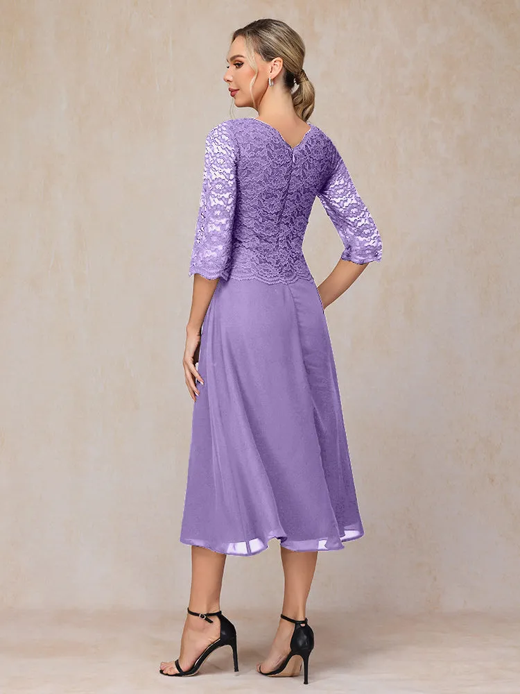 A-Line Tea Length Chiffon Mother of the Bride Dresses With Lace