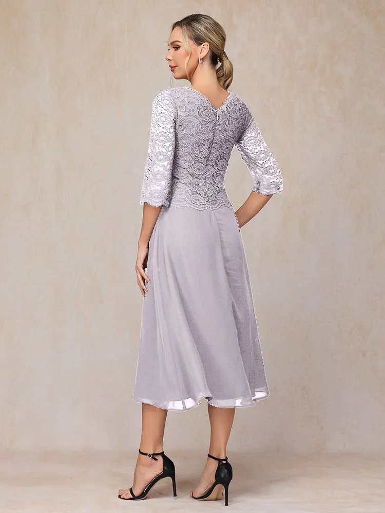 A-Line Tea Length Chiffon Mother of the Bride Dresses With Lace