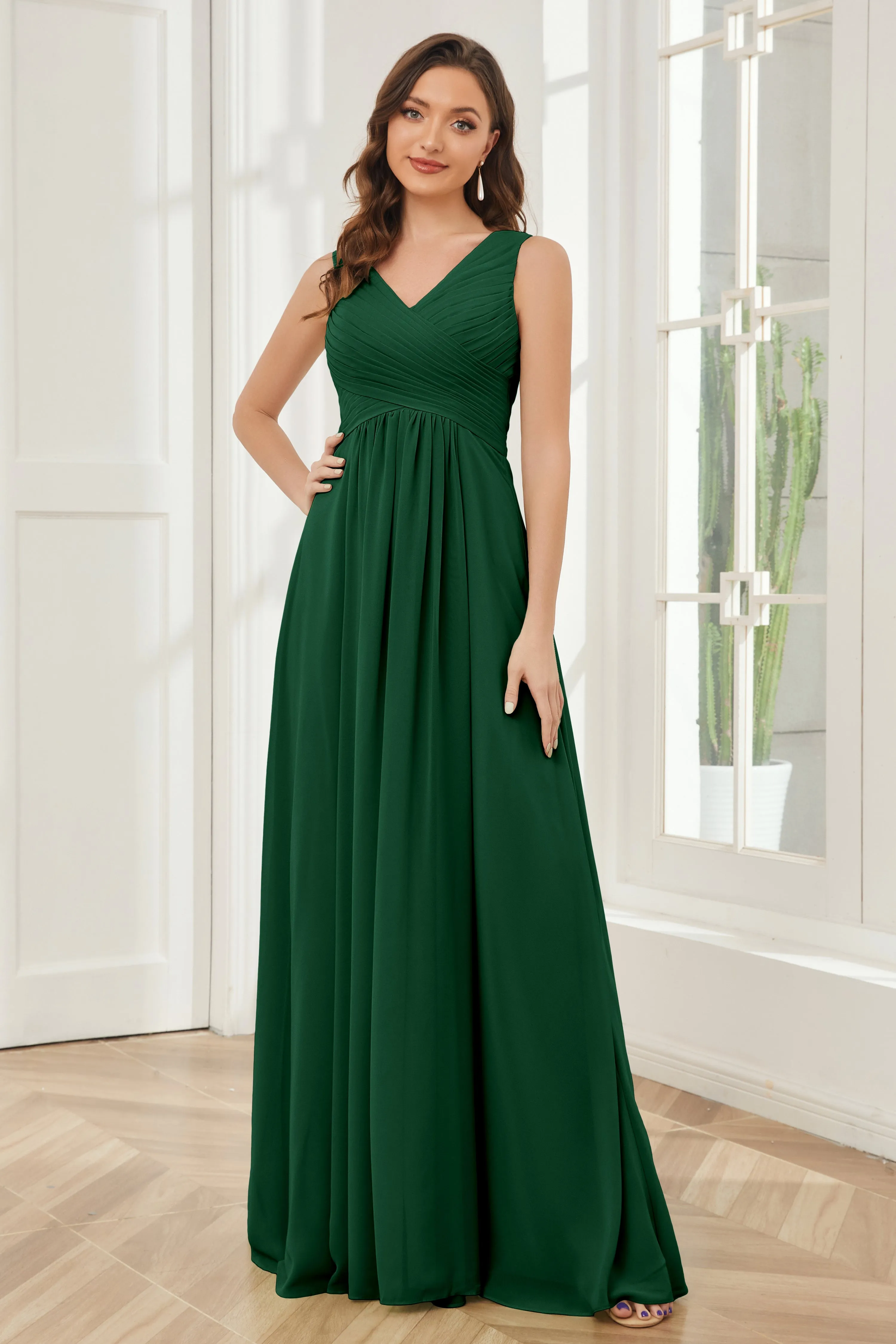 A-line V-neck Floor Length Chiffon Bridesmaid Dresses