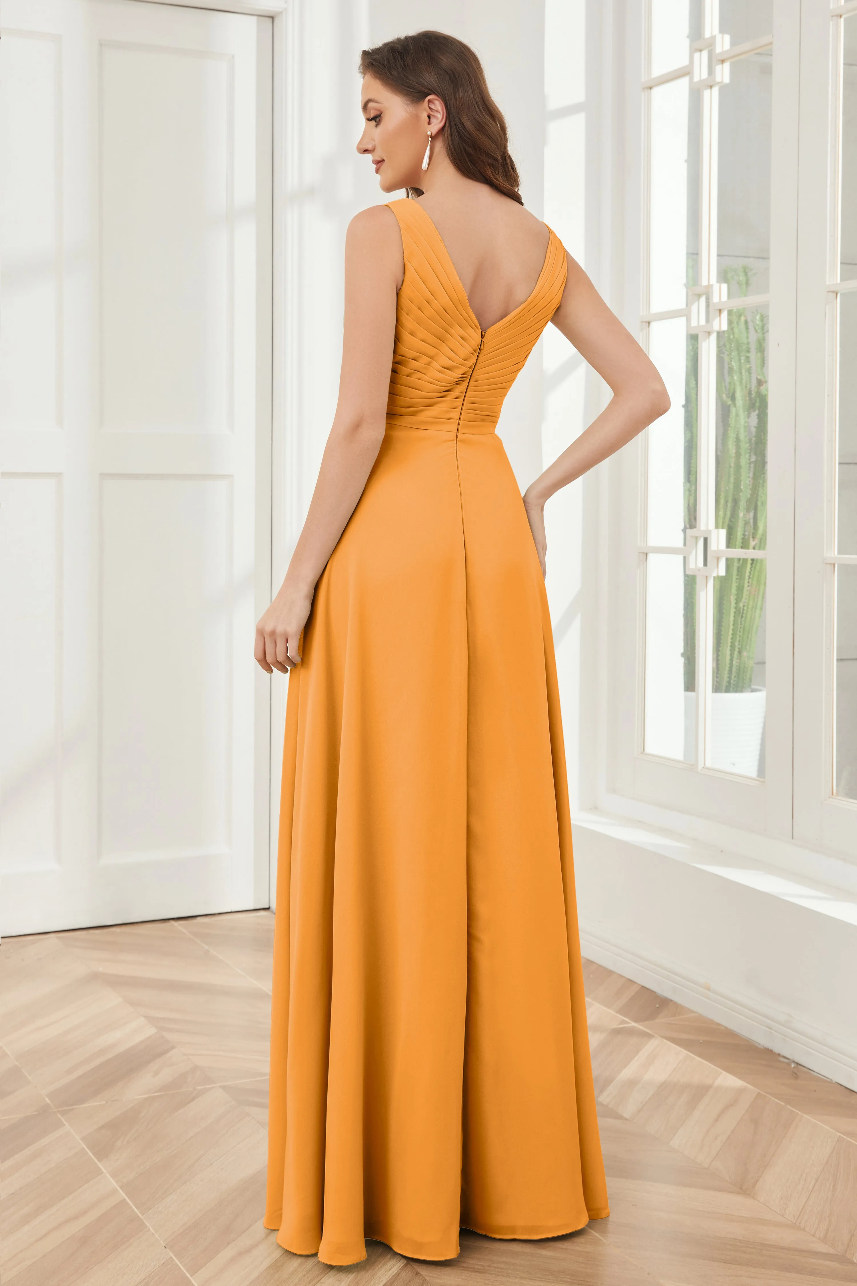 A-line V-neck Floor Length Chiffon Bridesmaid Dresses