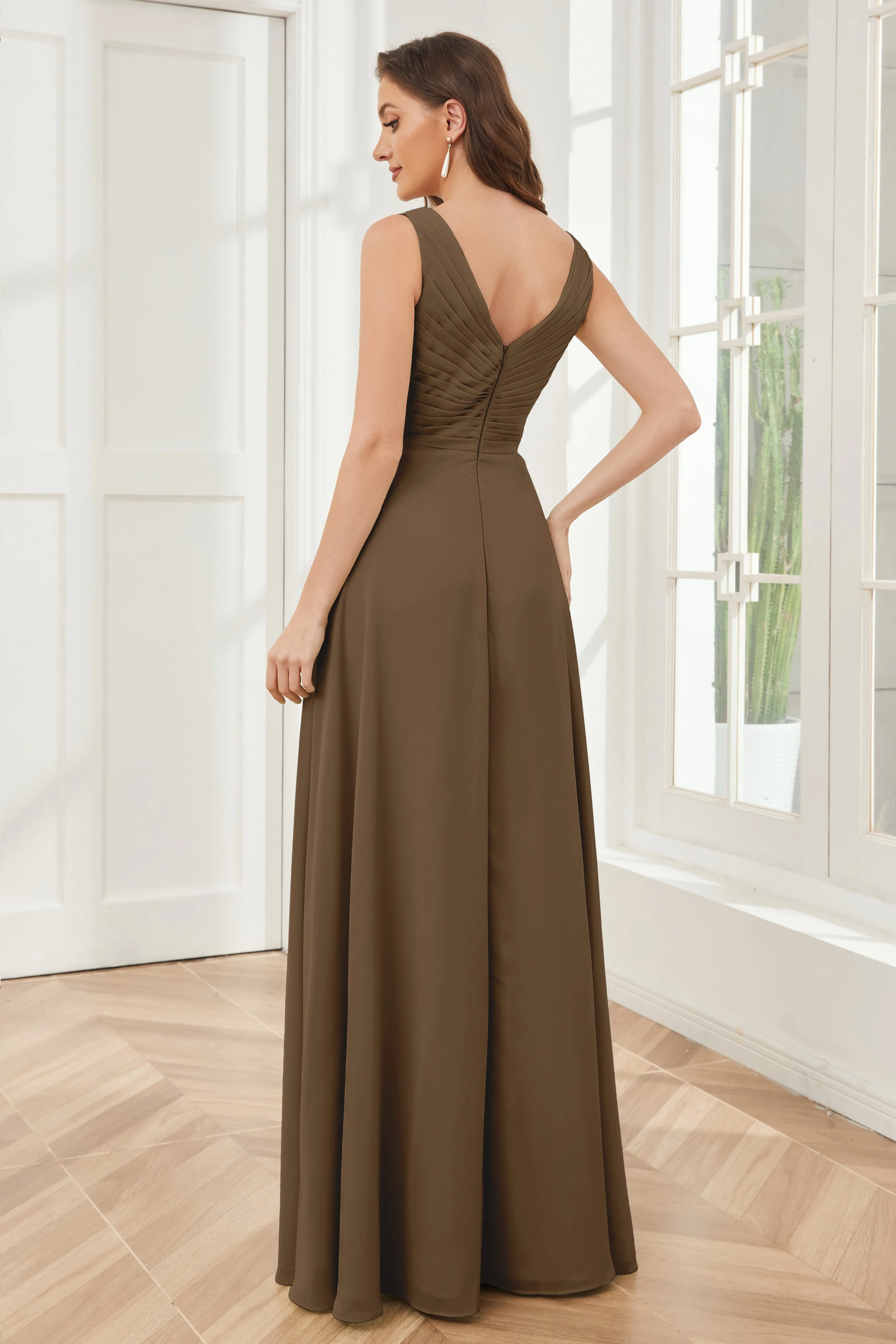 A-line V-neck Floor Length Chiffon Bridesmaid Dresses