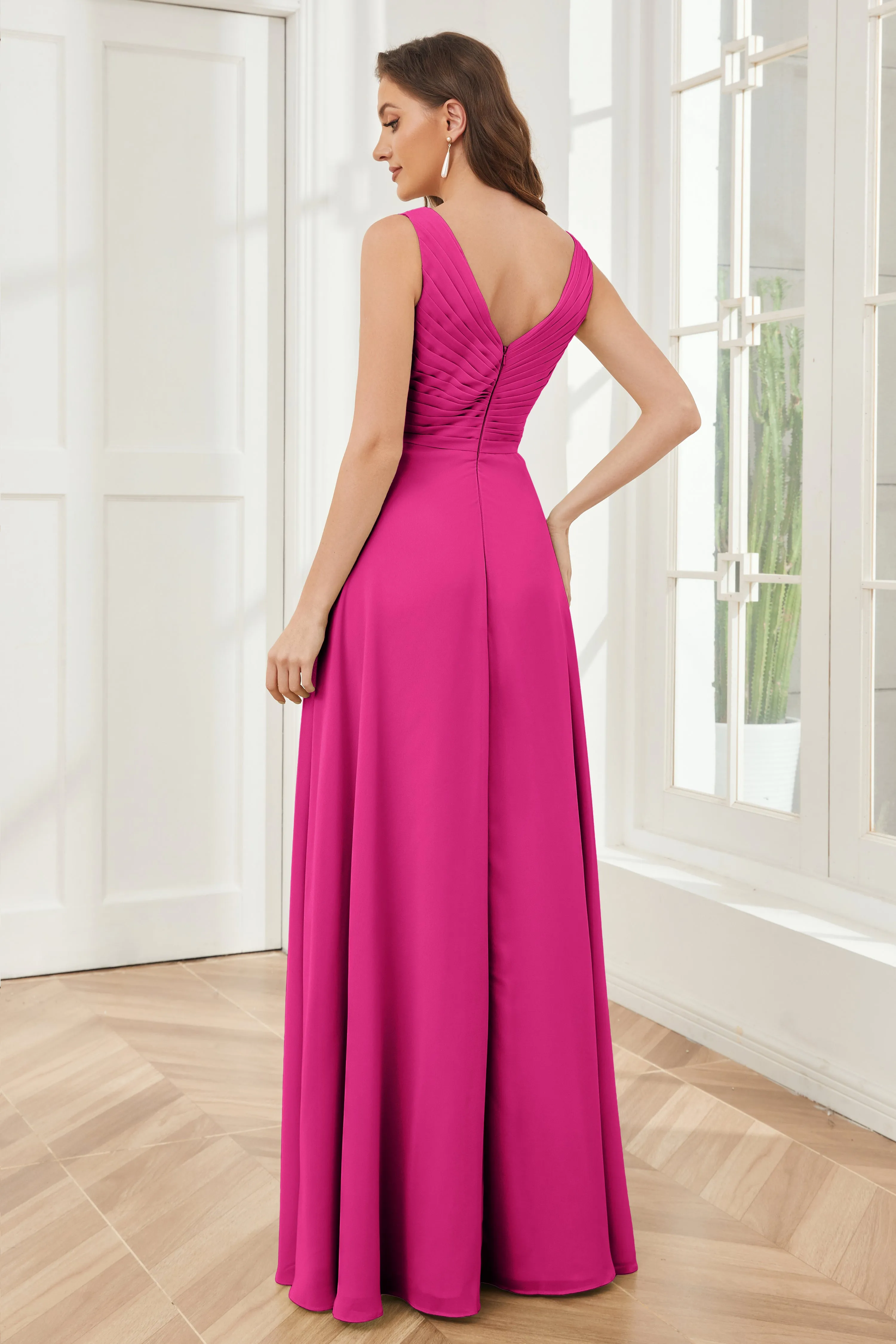 A-line V-neck Floor Length Chiffon Bridesmaid Dresses