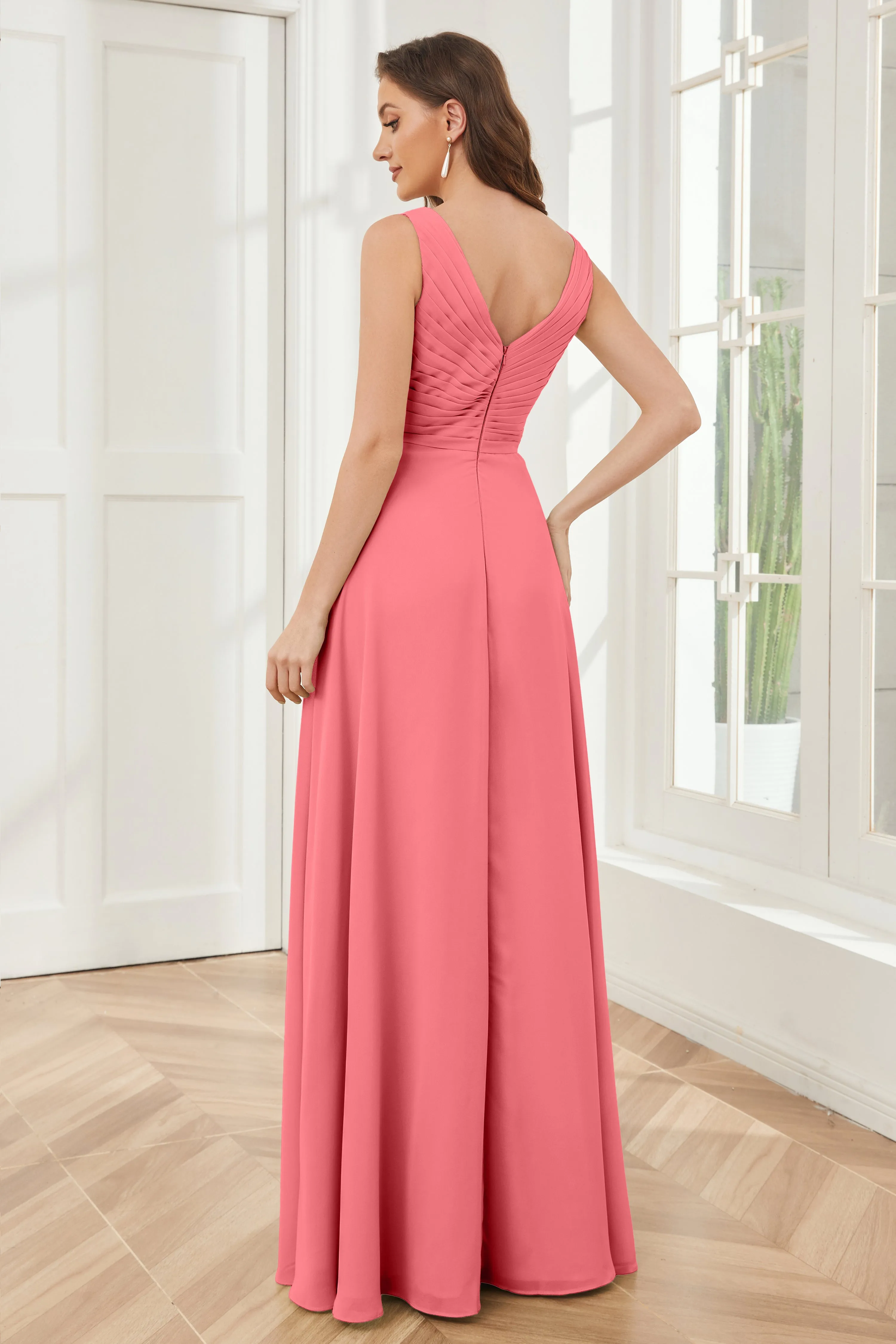 A-line V-neck Floor Length Chiffon Bridesmaid Dresses