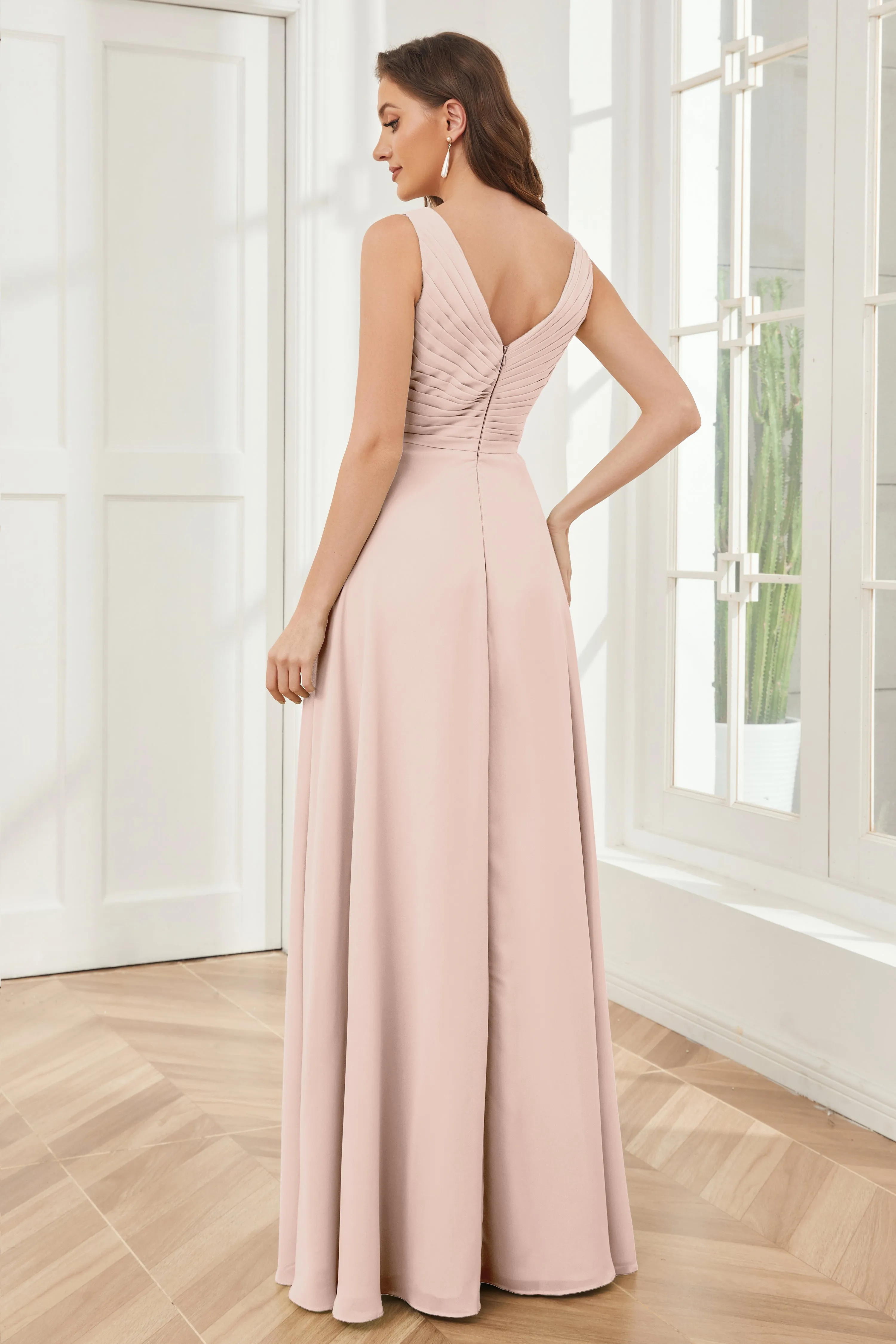 A-line V-neck Floor Length Chiffon Bridesmaid Dresses