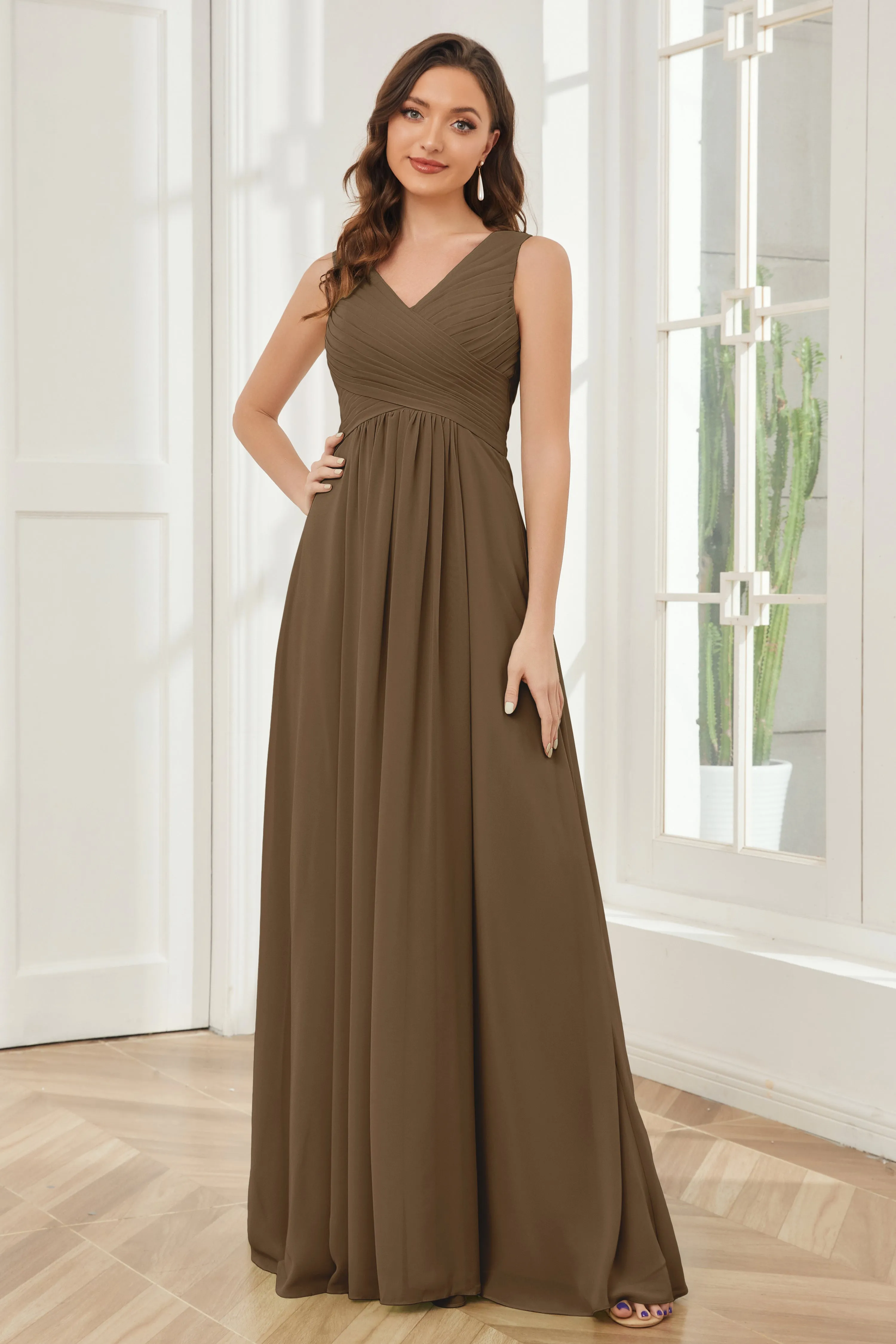 A-line V-neck Floor Length Chiffon Bridesmaid Dresses