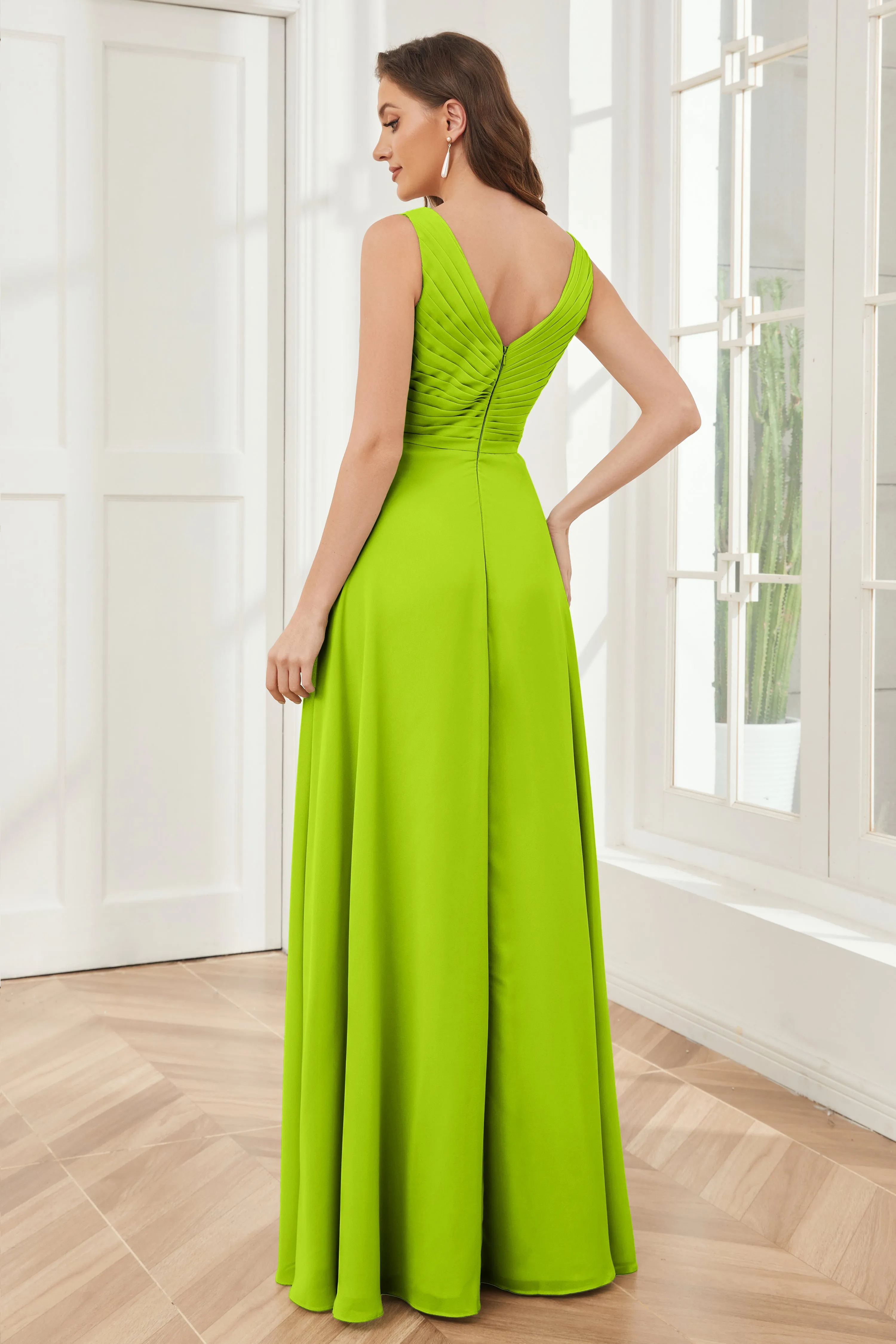 A-line V-neck Floor Length Chiffon Bridesmaid Dresses