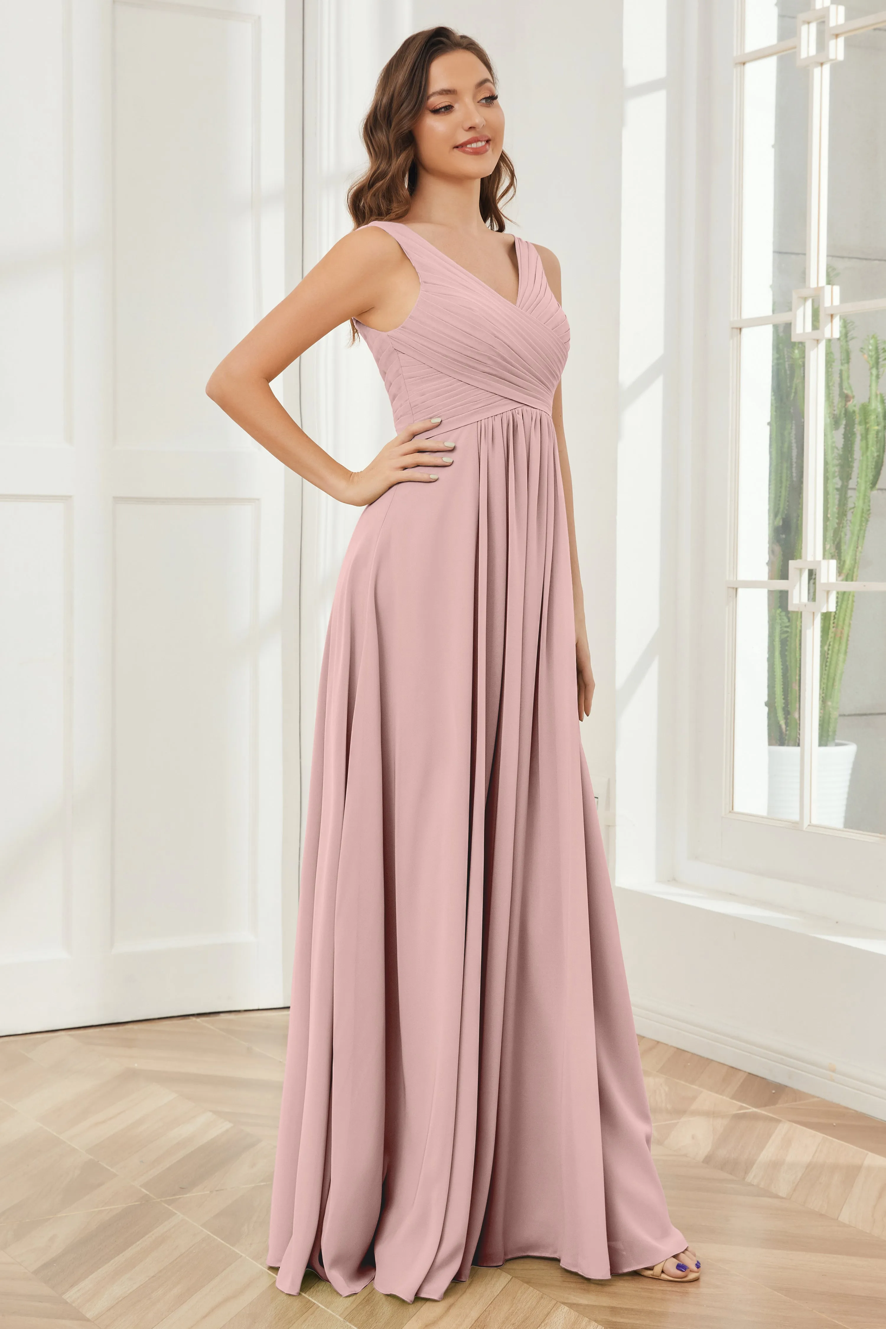 A-line V-neck Floor Length Chiffon Bridesmaid Dresses