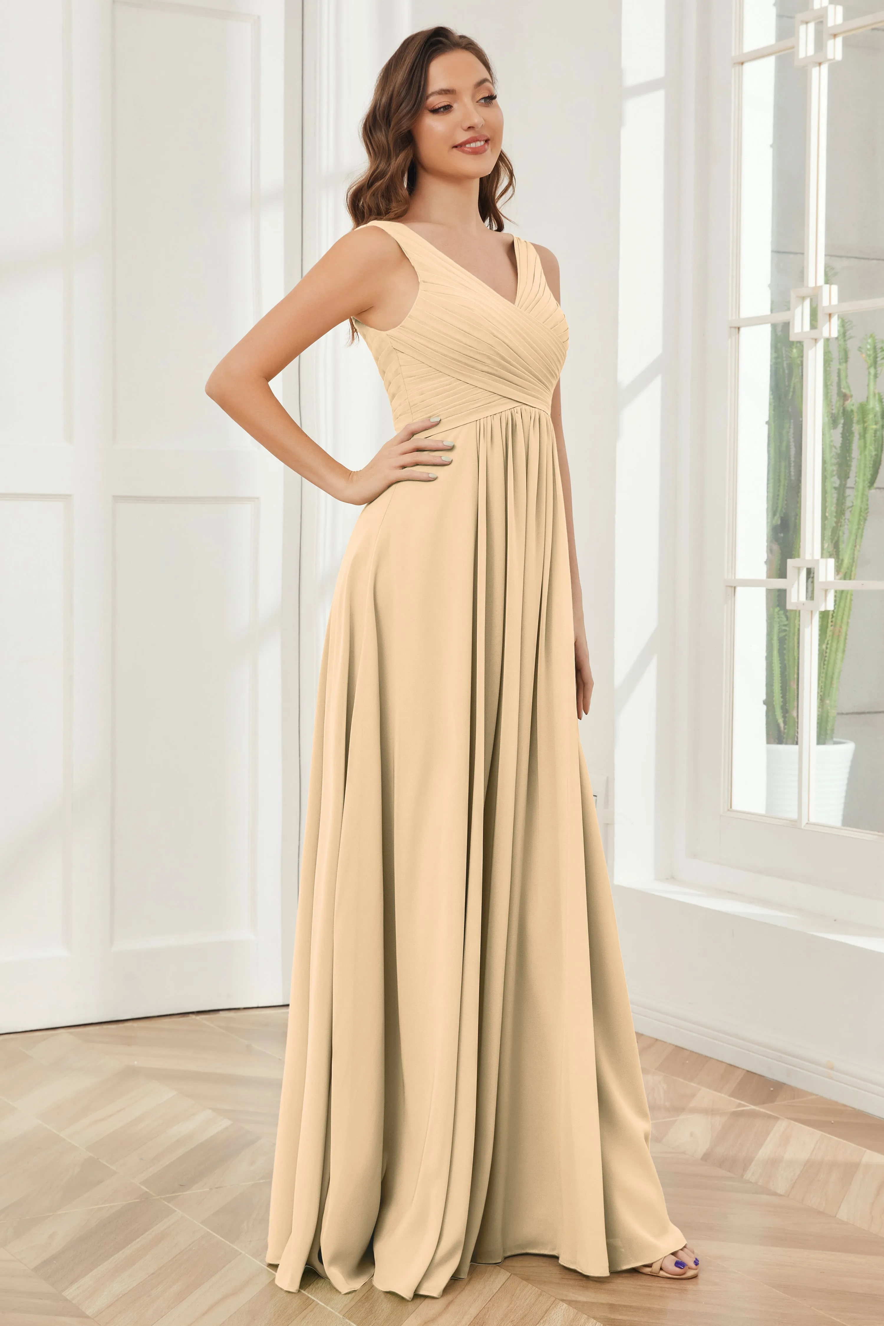 A-line V-neck Floor Length Chiffon Bridesmaid Dresses