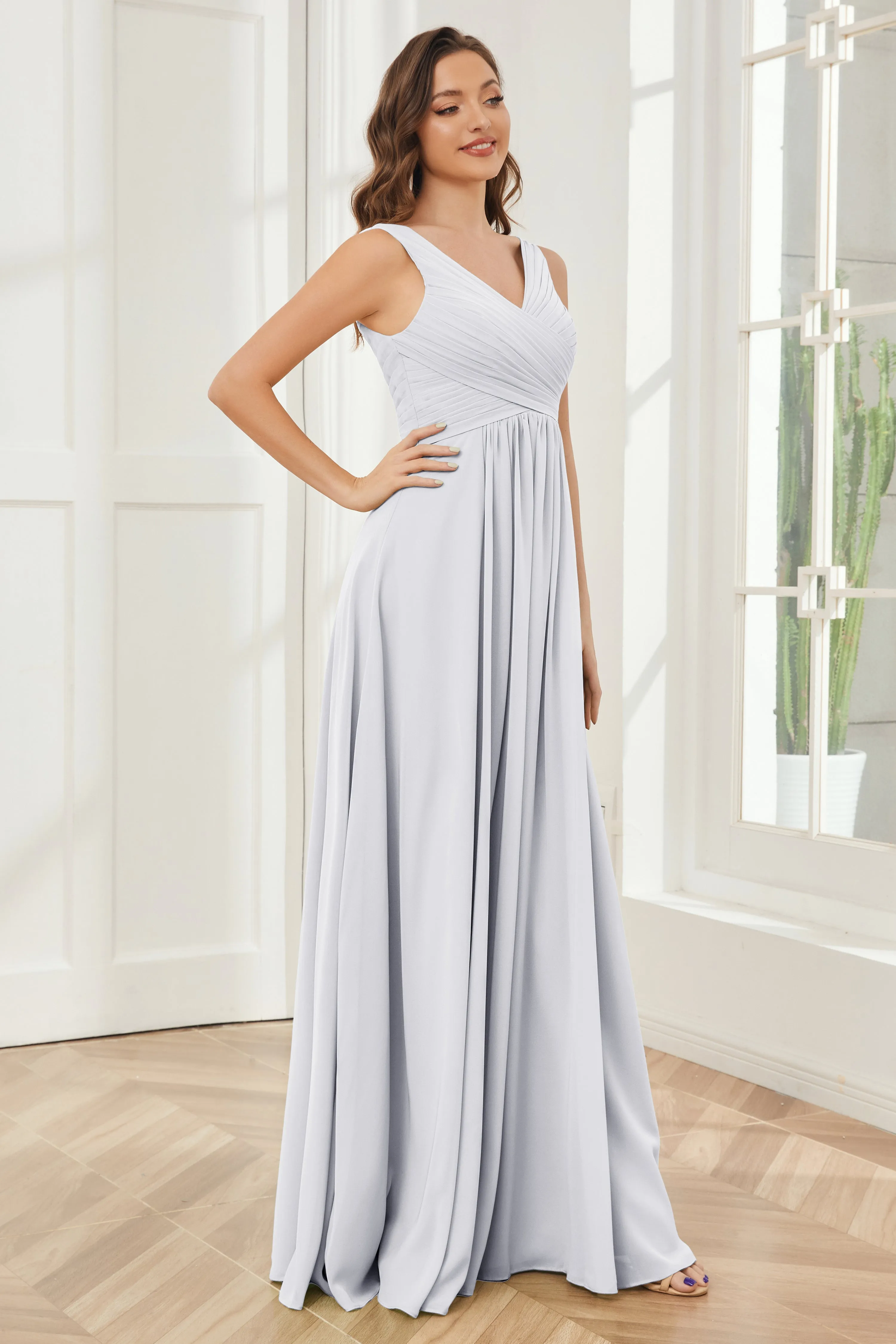 A-line V-neck Floor Length Chiffon Bridesmaid Dresses