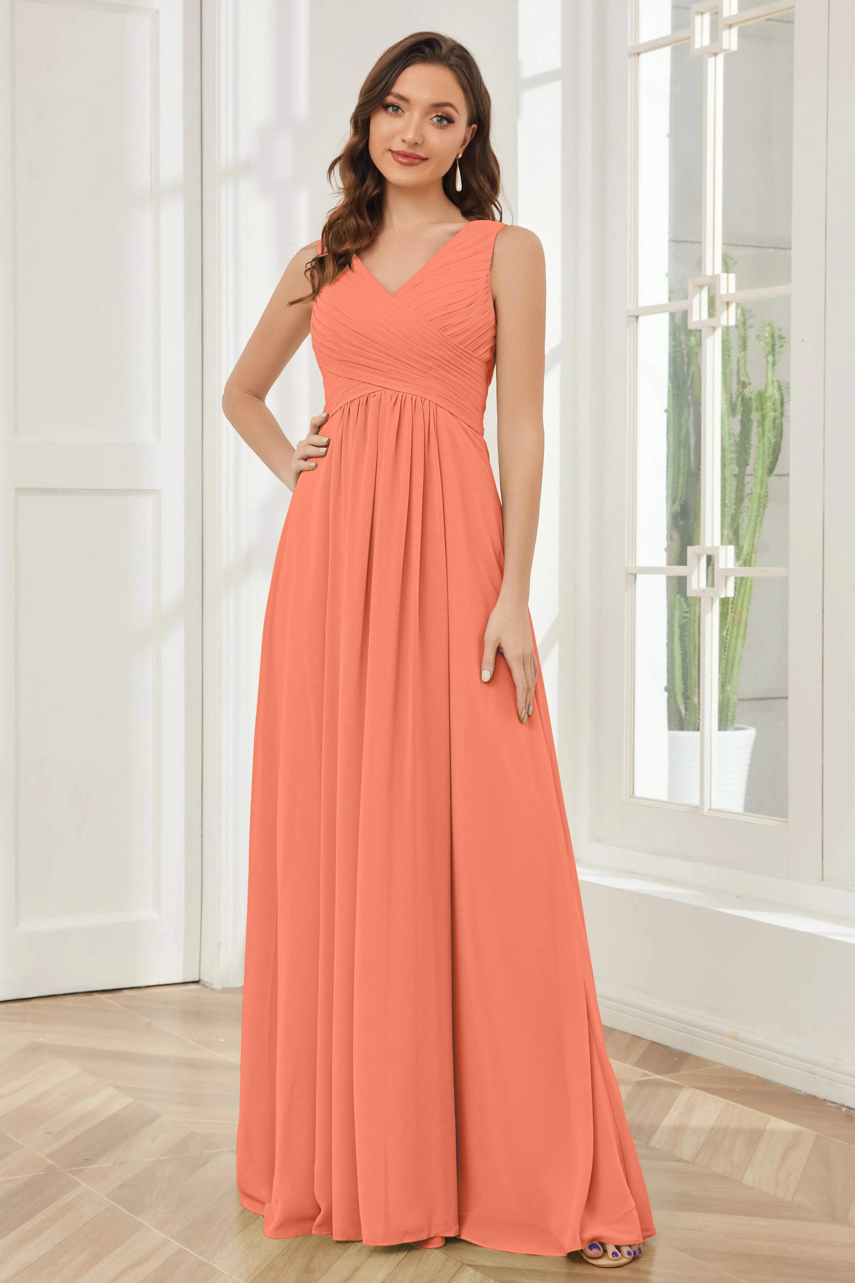 A-line V-neck Floor Length Chiffon Bridesmaid Dresses