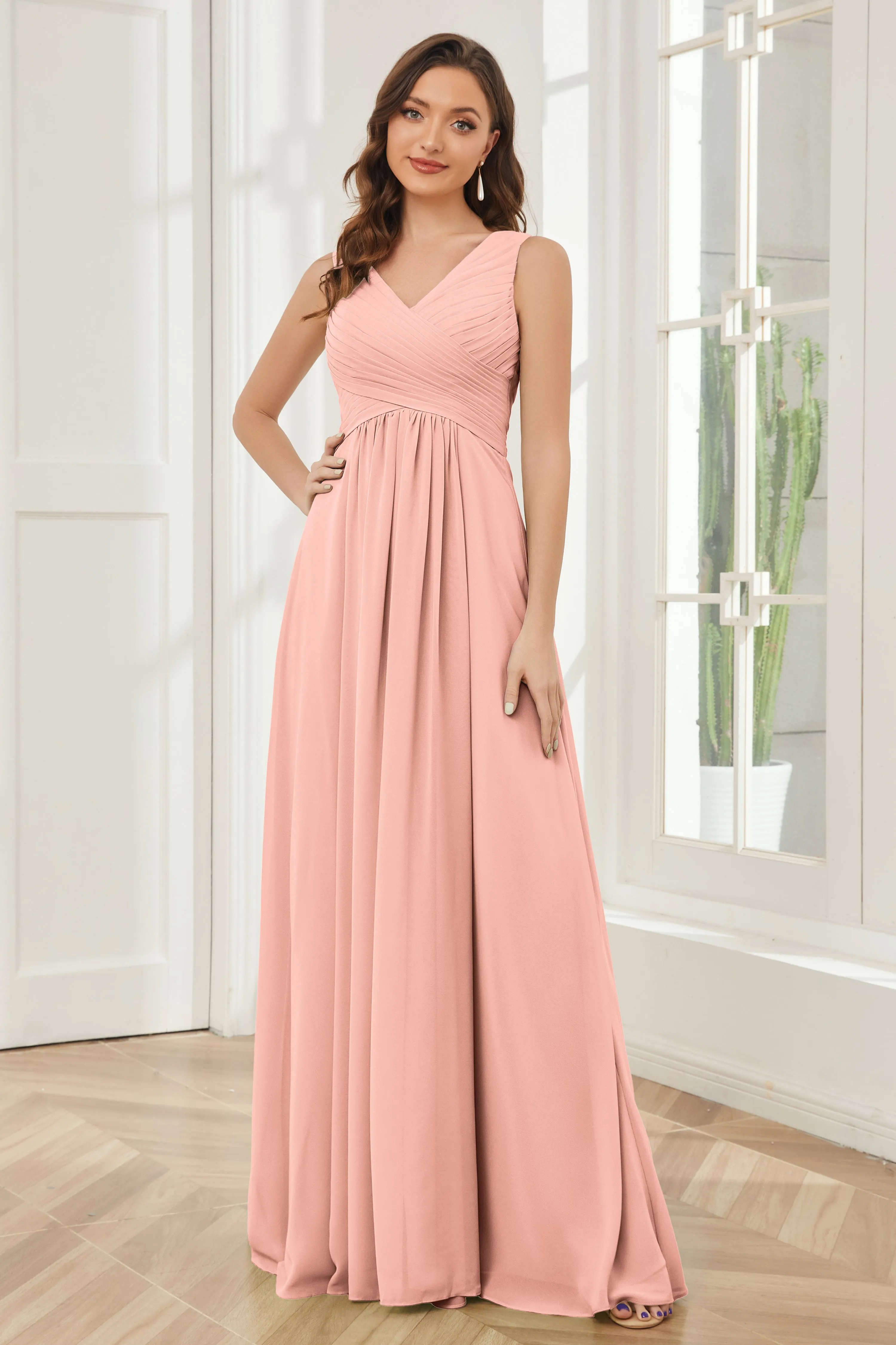 A-line V-neck Floor Length Chiffon Bridesmaid Dresses