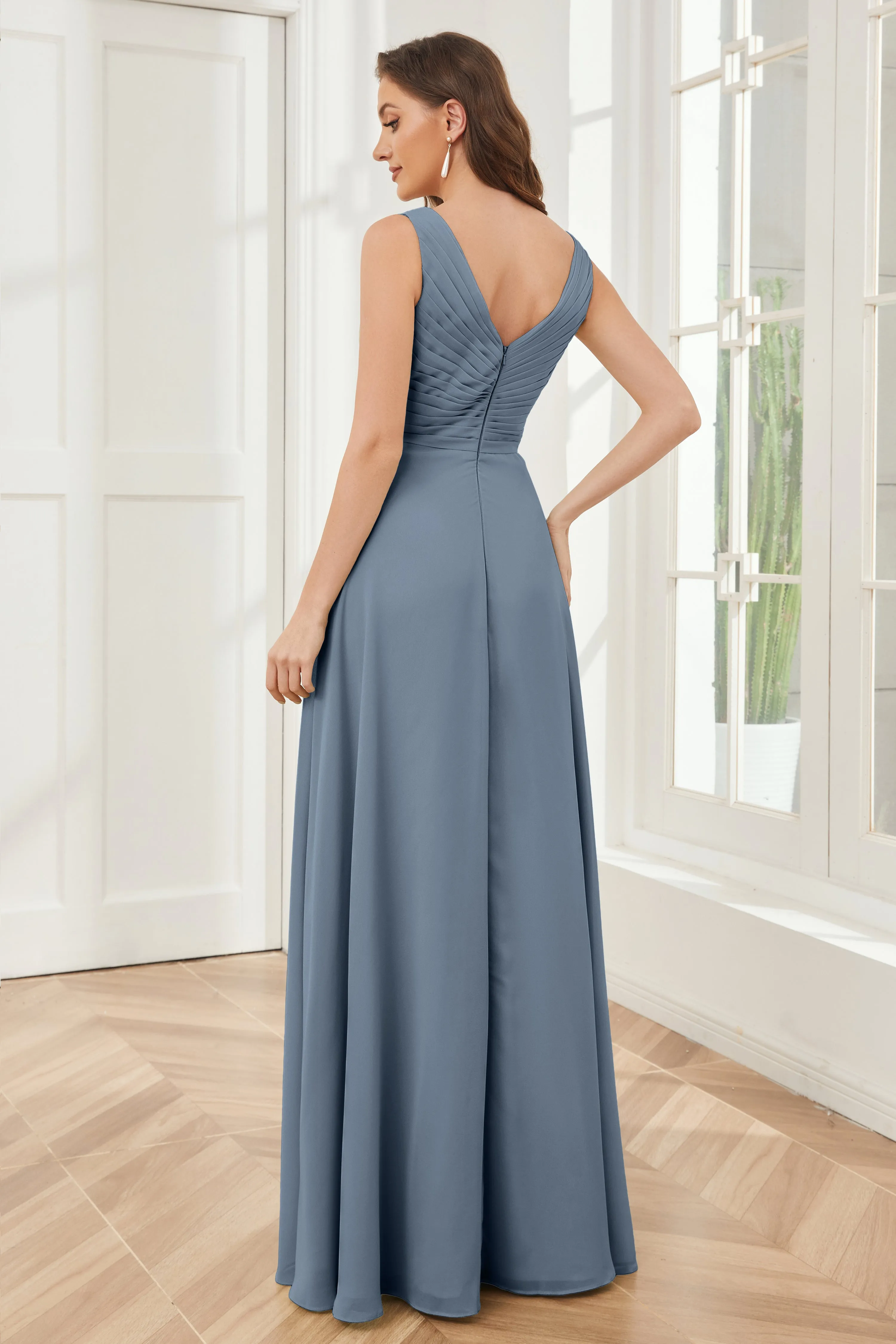 A-line V-neck Floor Length Chiffon Bridesmaid Dresses