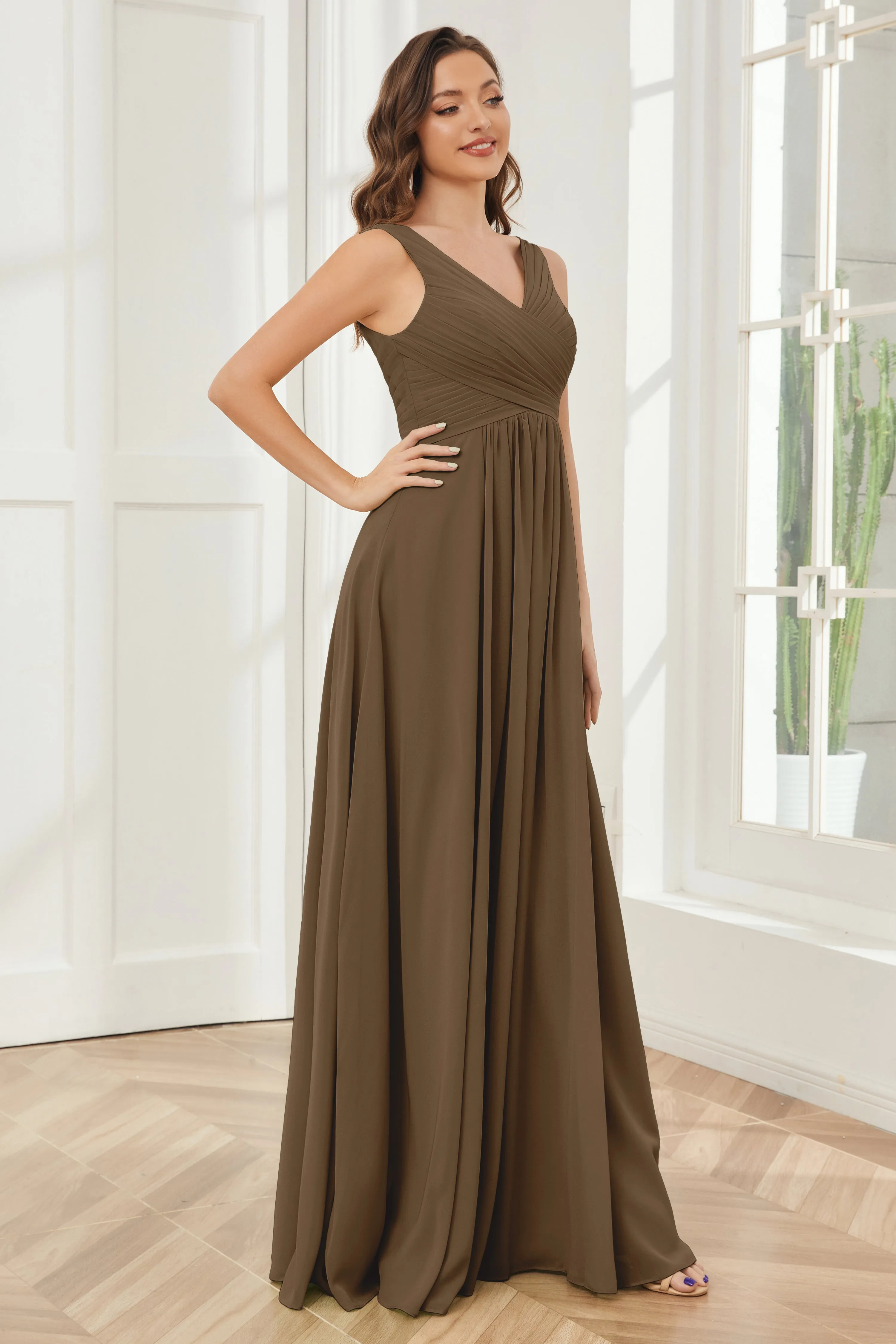 A-line V-neck Floor Length Chiffon Bridesmaid Dresses