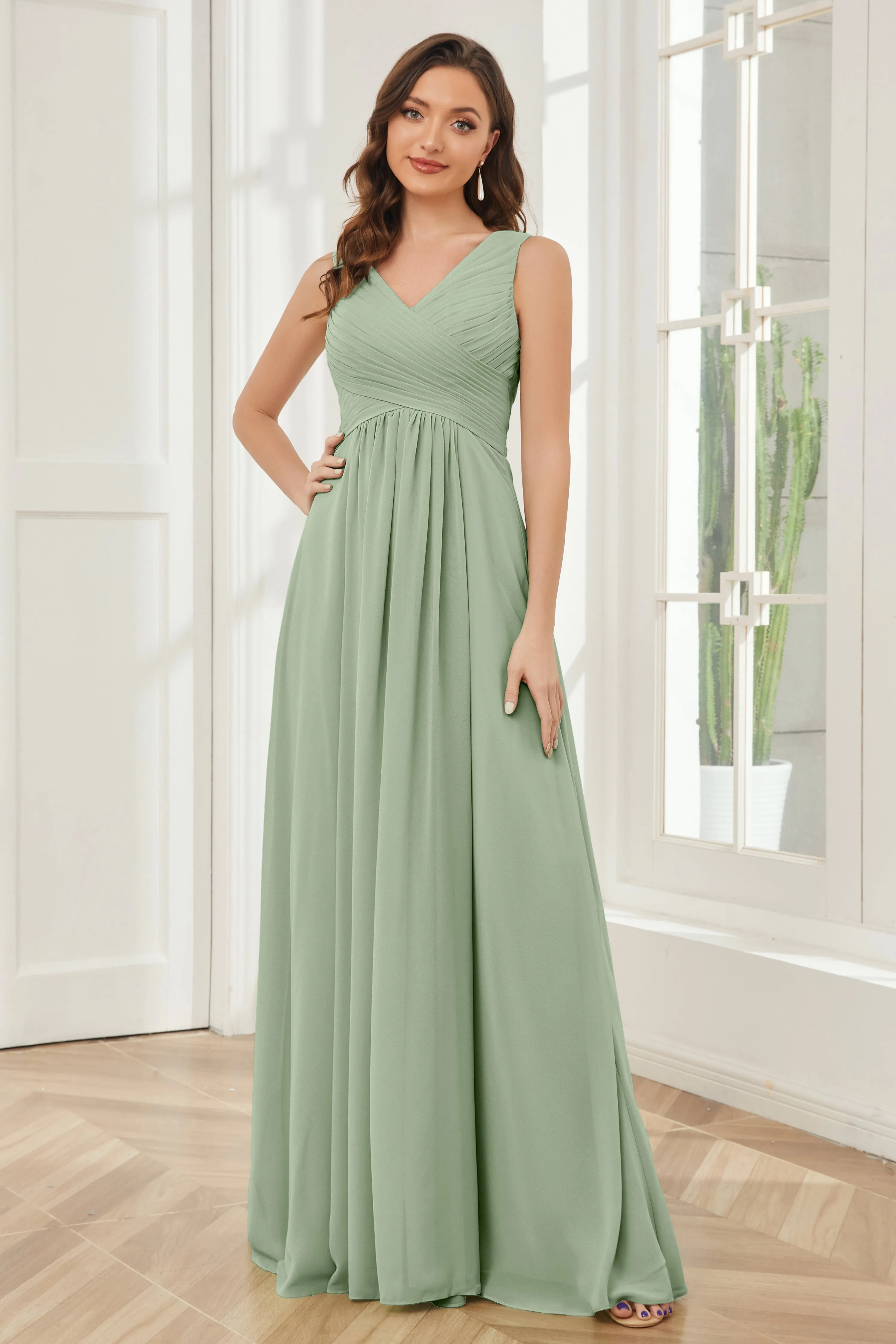 A-line V-neck Floor Length Chiffon Bridesmaid Dresses