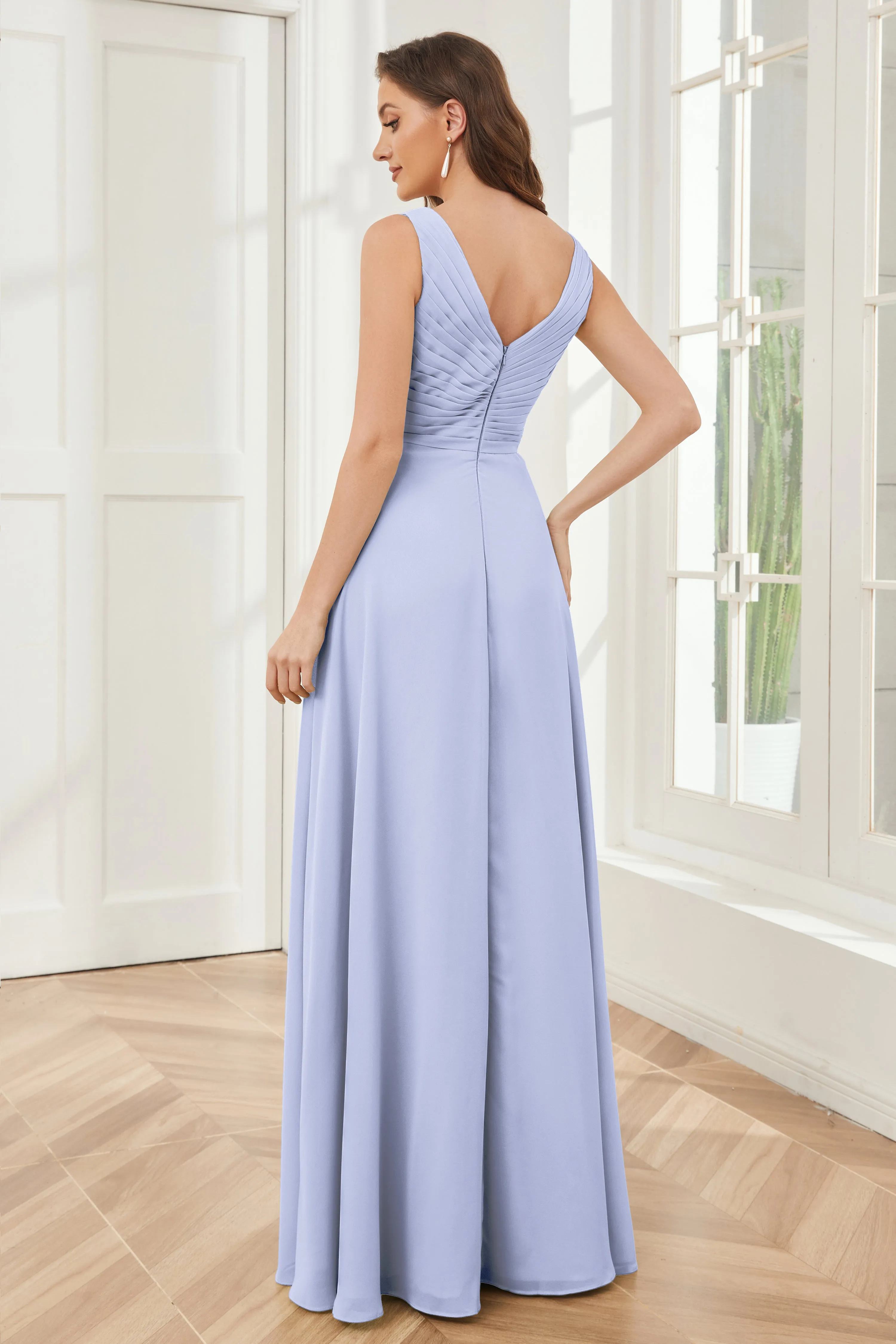 A-line V-neck Floor Length Chiffon Bridesmaid Dresses