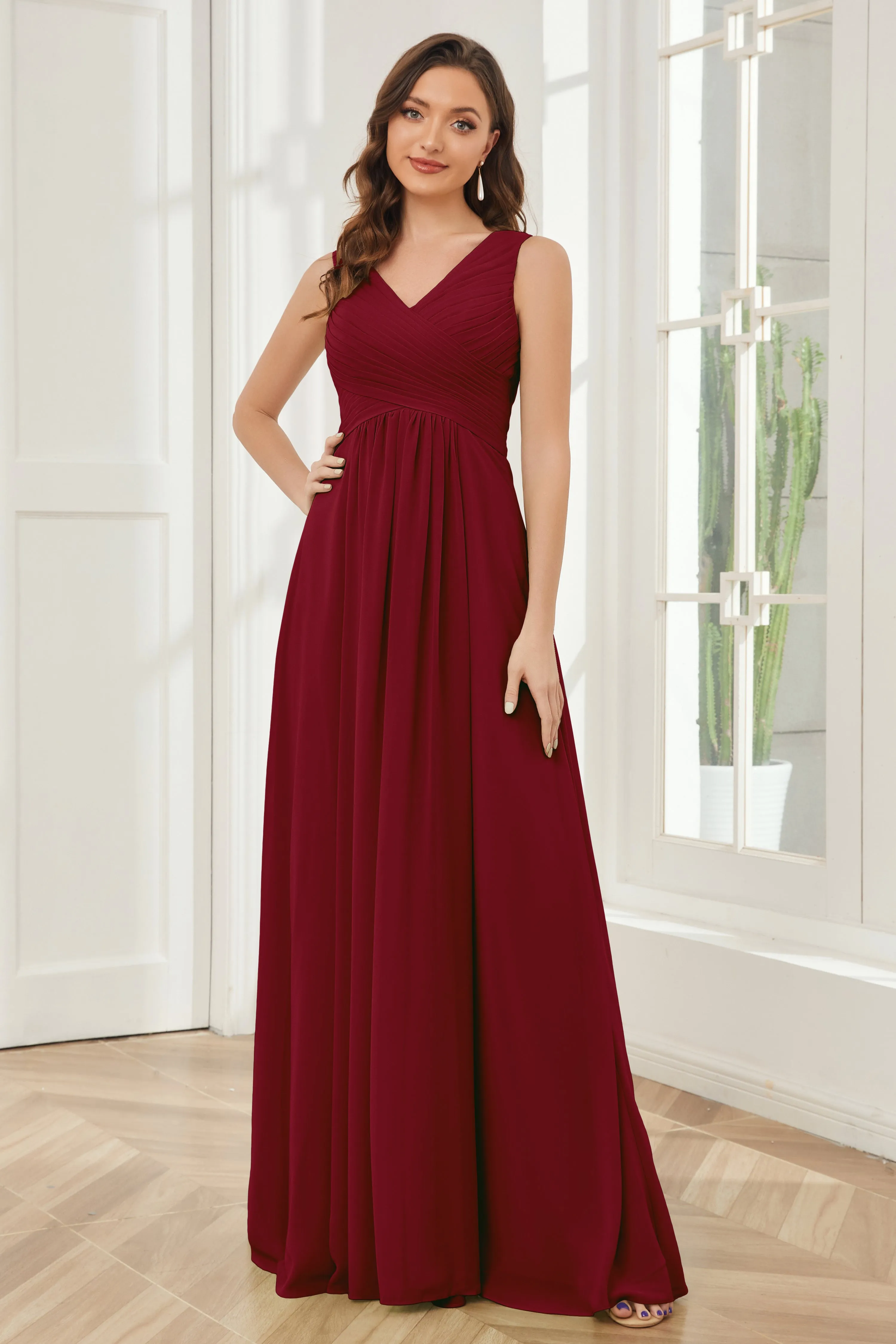 A-line V-neck Floor Length Chiffon Bridesmaid Dresses