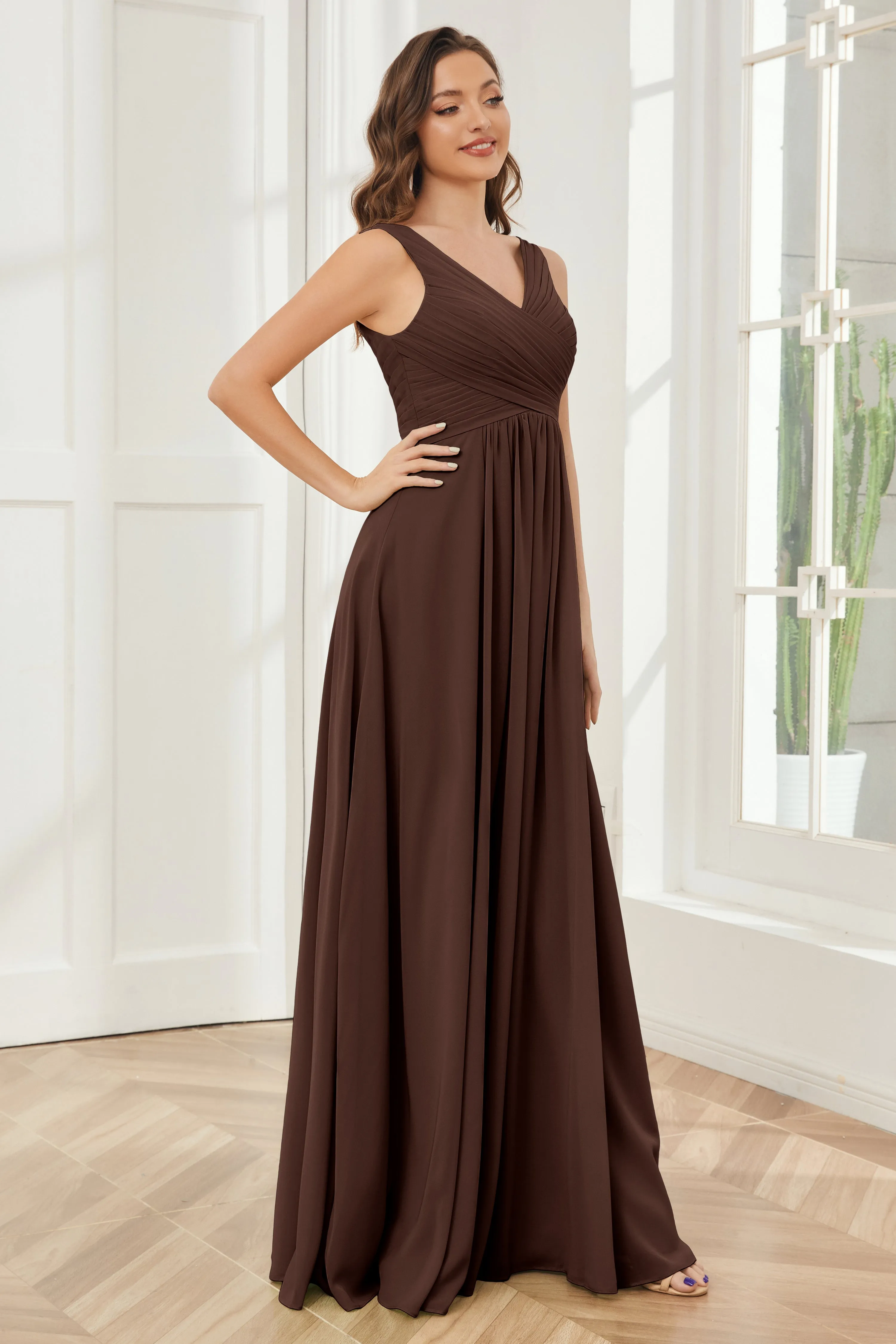 A-line V-neck Floor Length Chiffon Bridesmaid Dresses