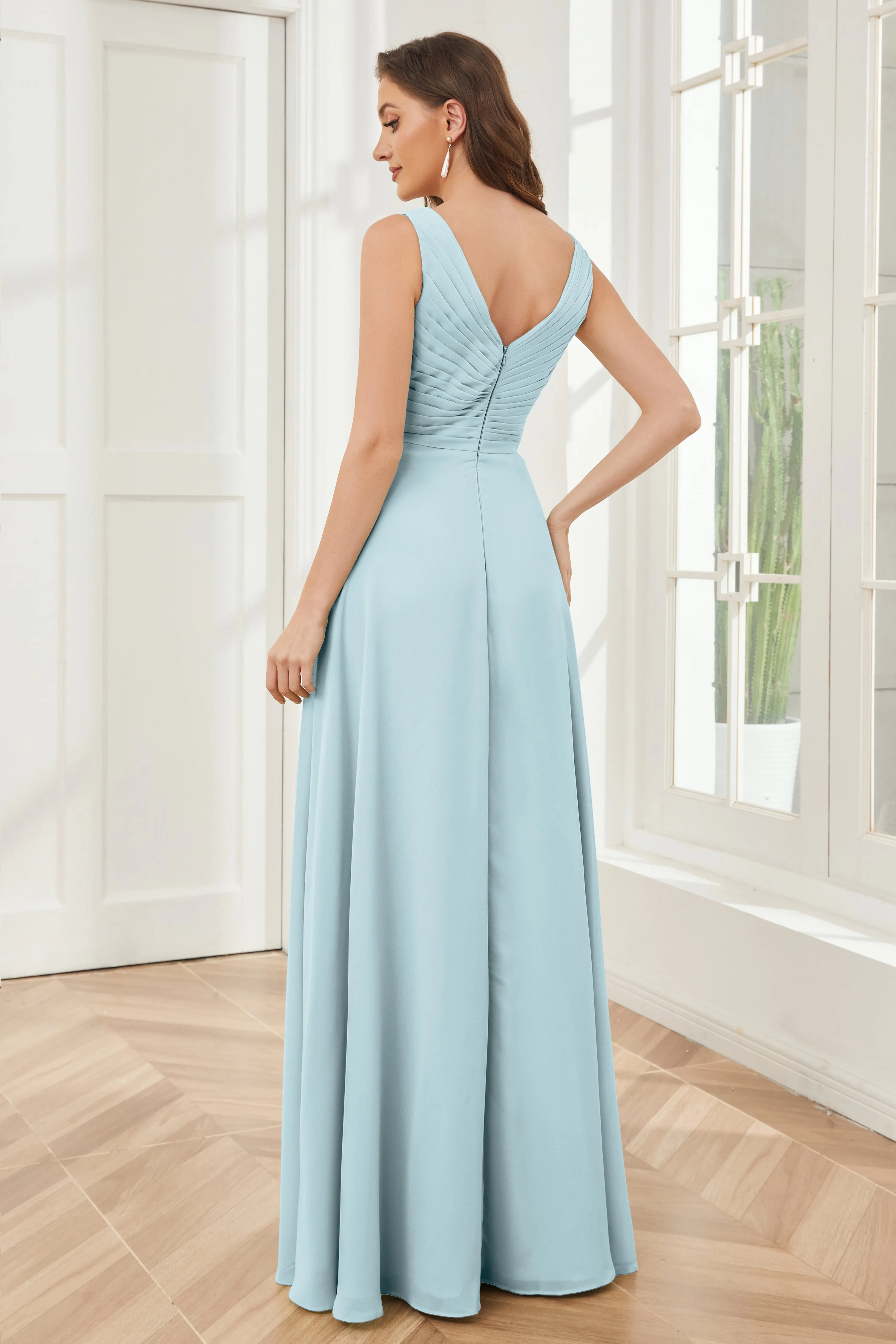 A-line V-neck Floor Length Chiffon Bridesmaid Dresses