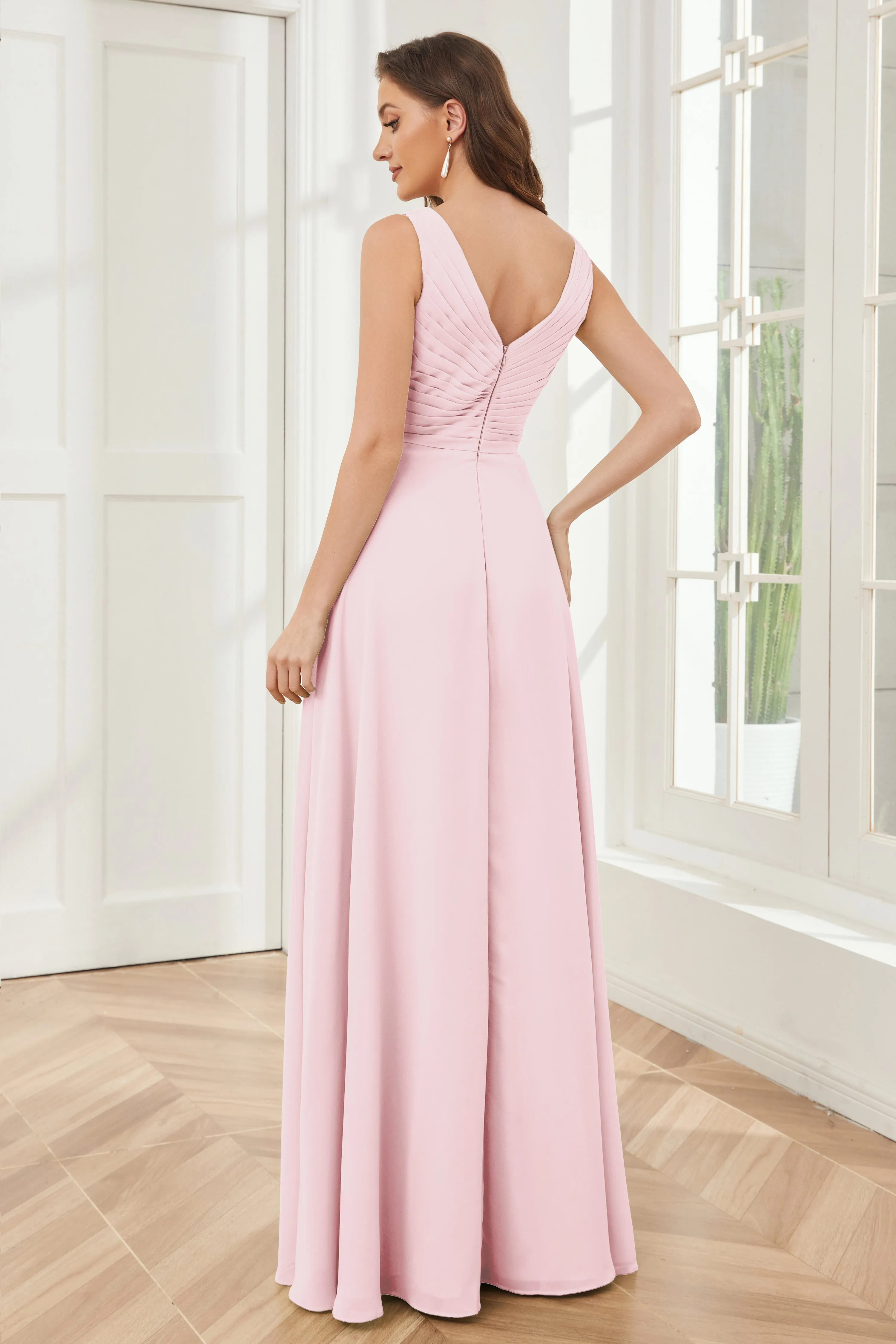 A-line V-neck Floor Length Chiffon Bridesmaid Dresses