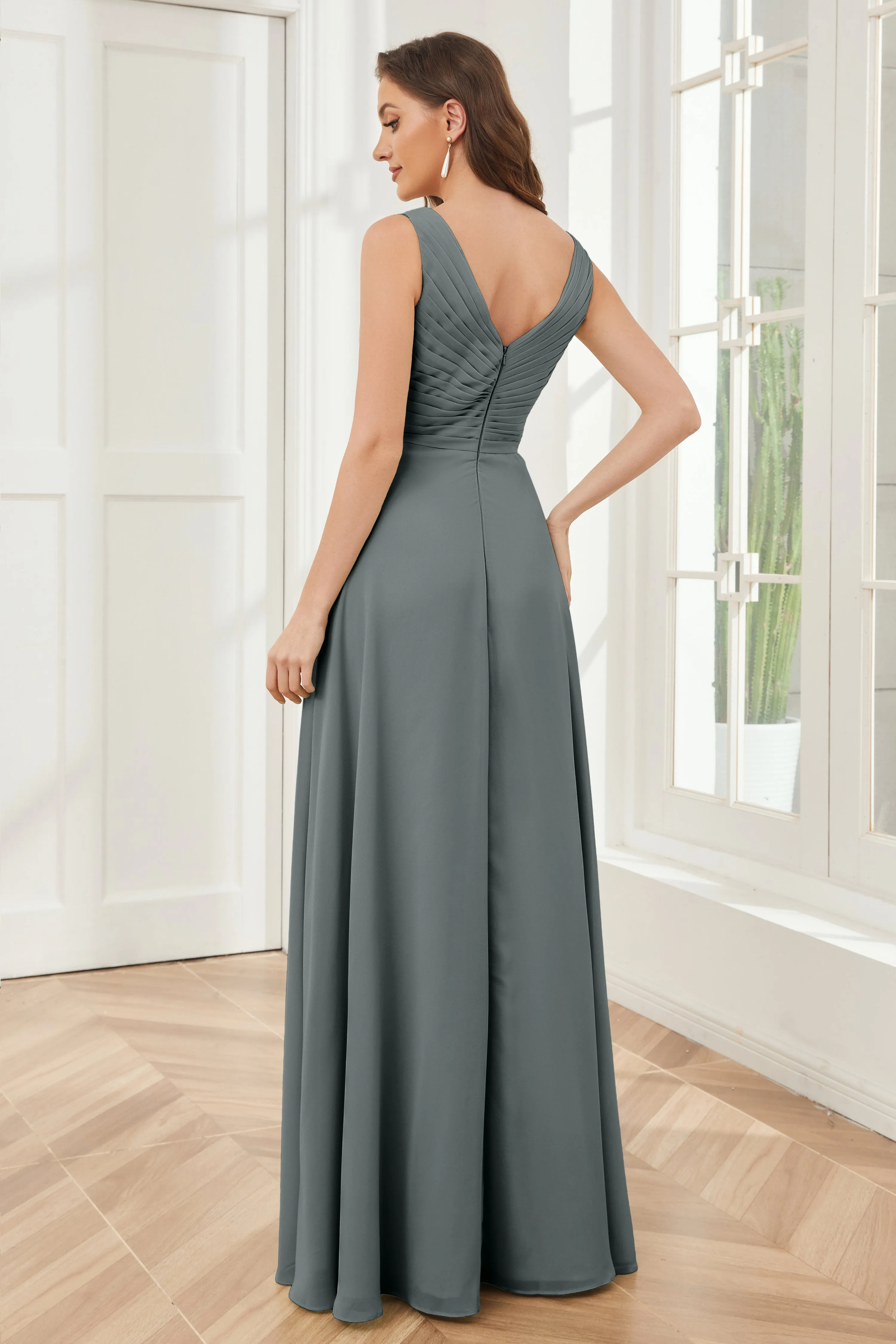 A-line V-neck Floor Length Chiffon Bridesmaid Dresses