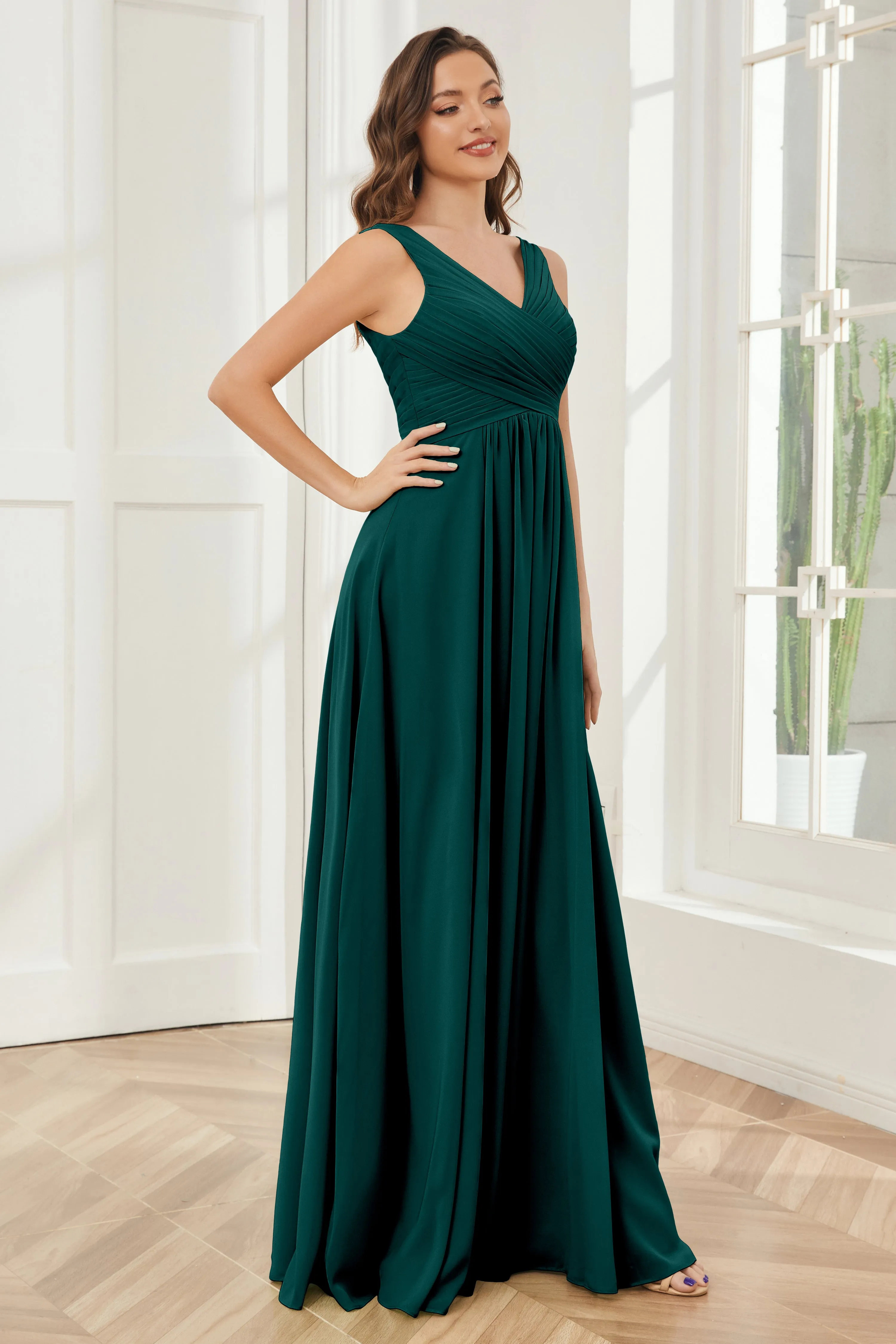 A-line V-neck Floor Length Chiffon Bridesmaid Dresses