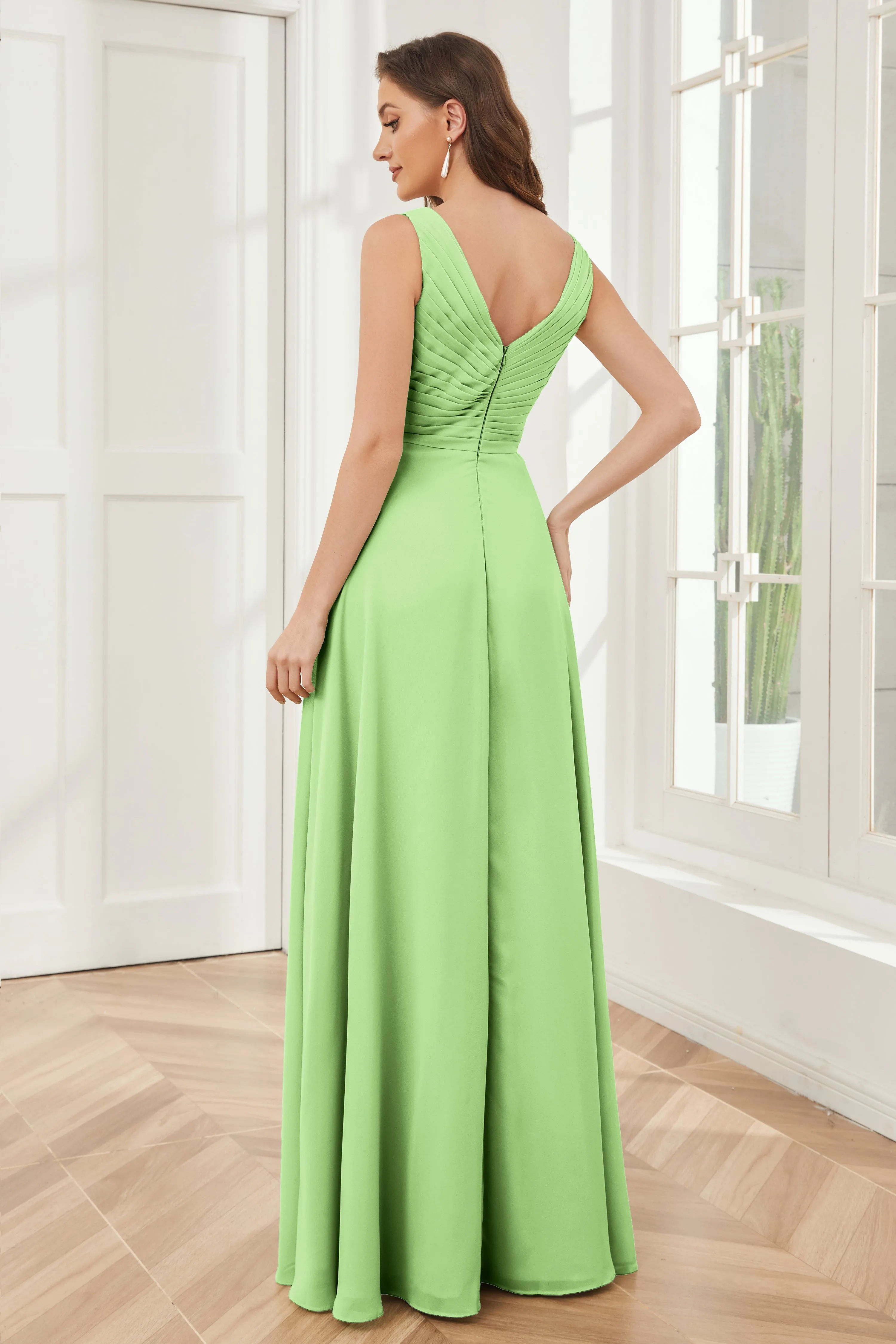 A-line V-neck Floor Length Chiffon Bridesmaid Dresses