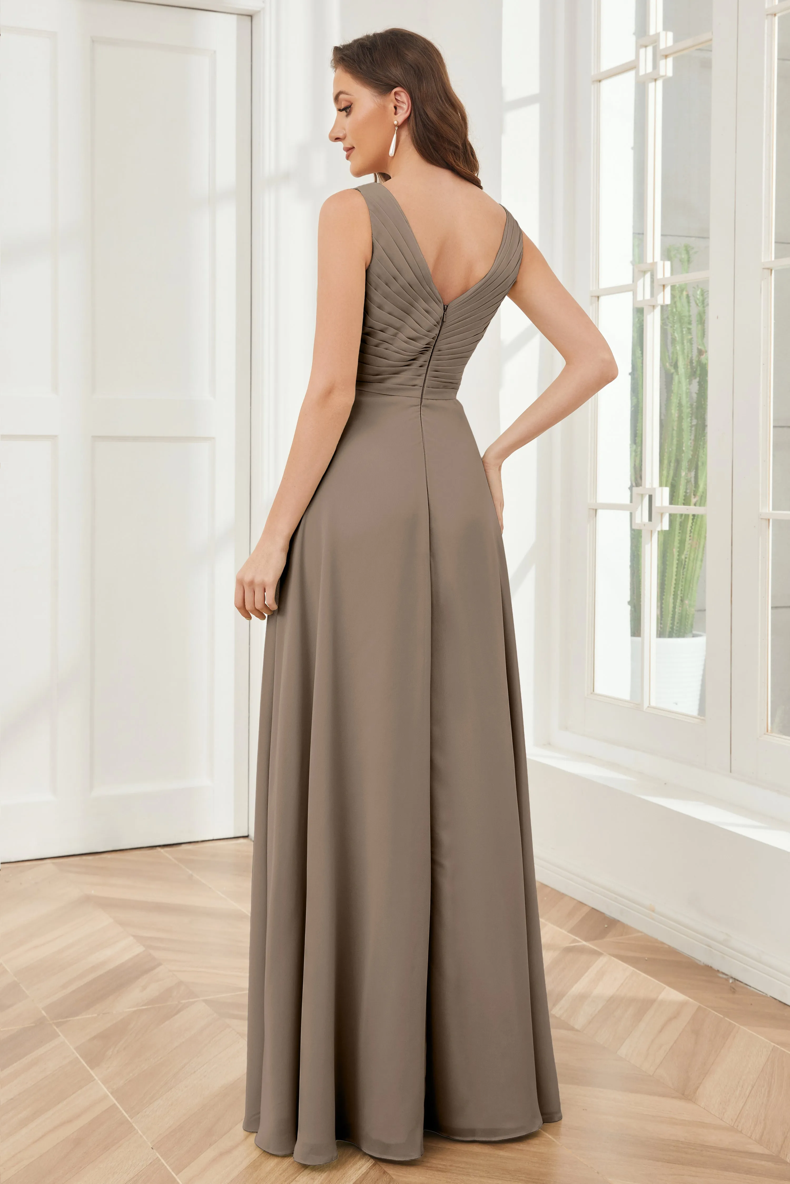 A-line V-neck Floor Length Chiffon Bridesmaid Dresses