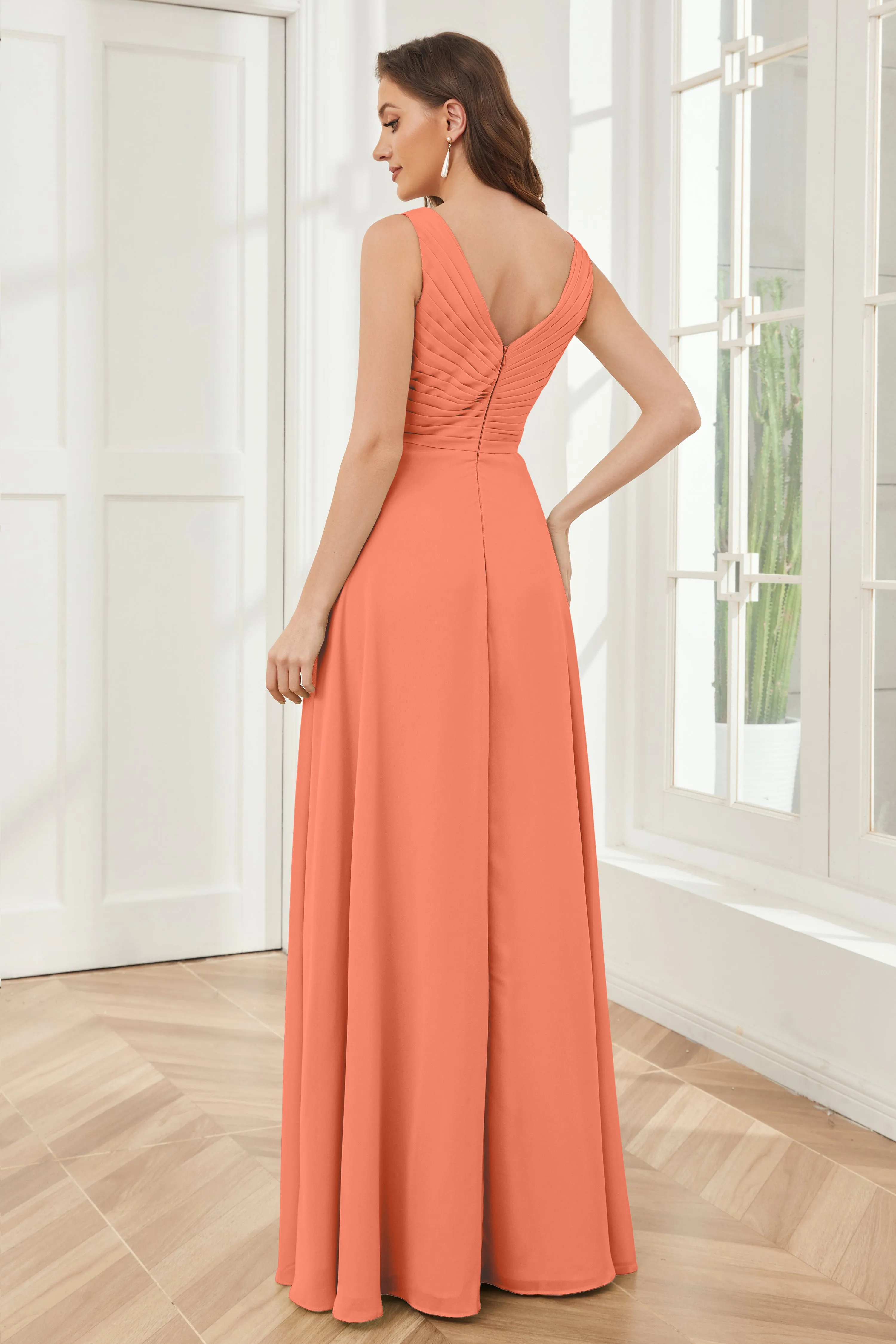 A-line V-neck Floor Length Chiffon Bridesmaid Dresses