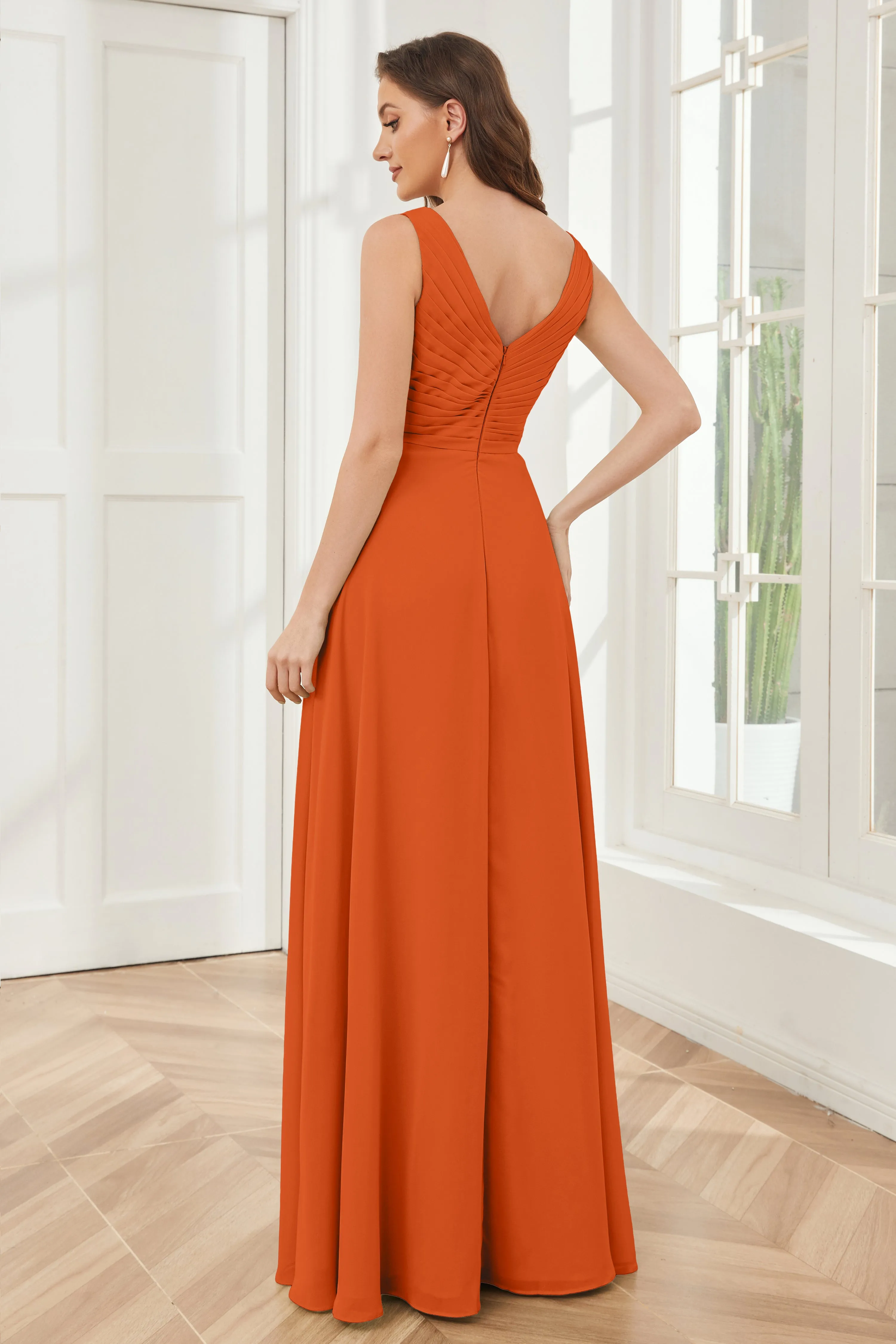 A-line V-neck Floor Length Chiffon Bridesmaid Dresses