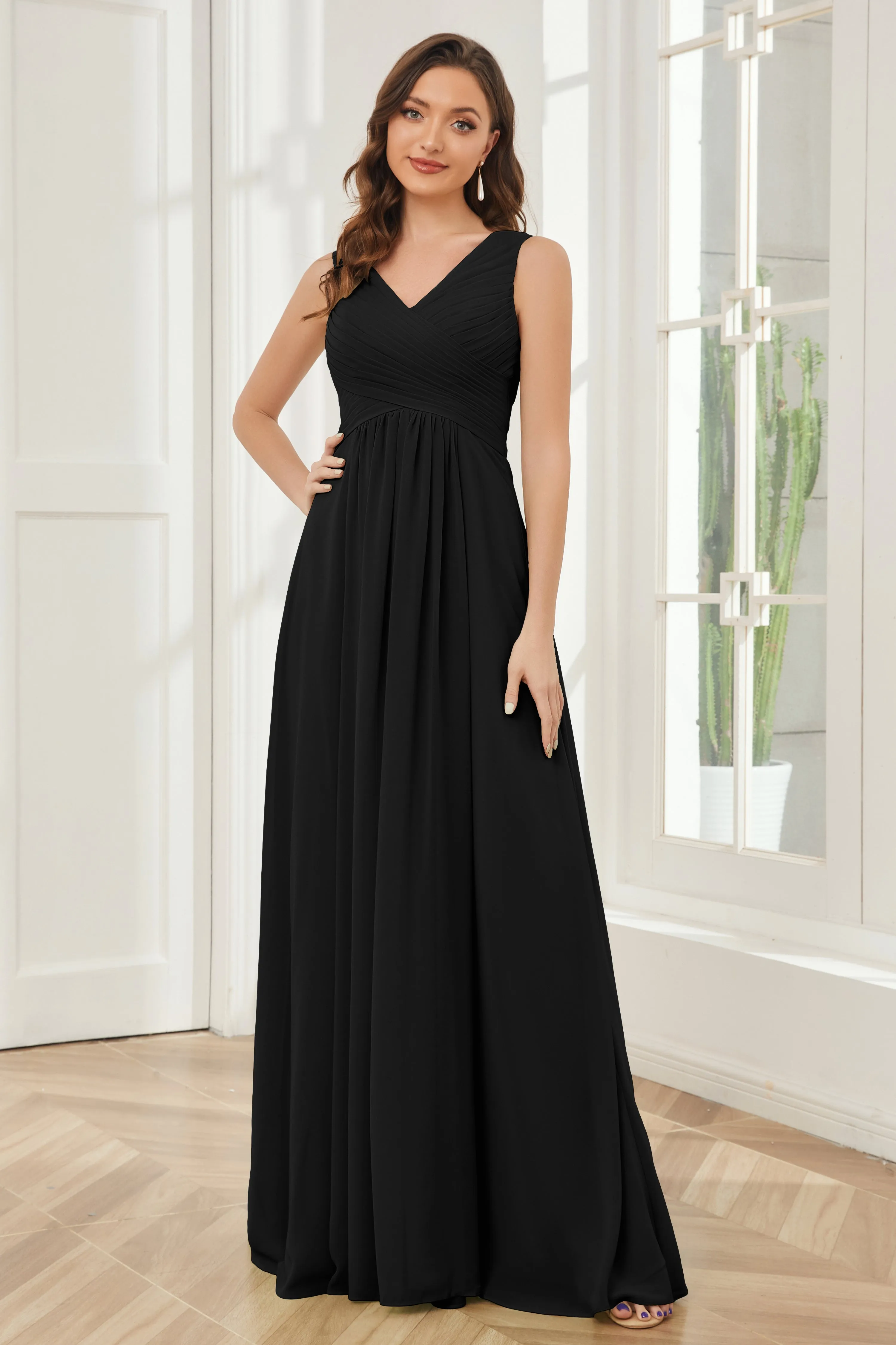 A-line V-neck Floor Length Chiffon Bridesmaid Dresses