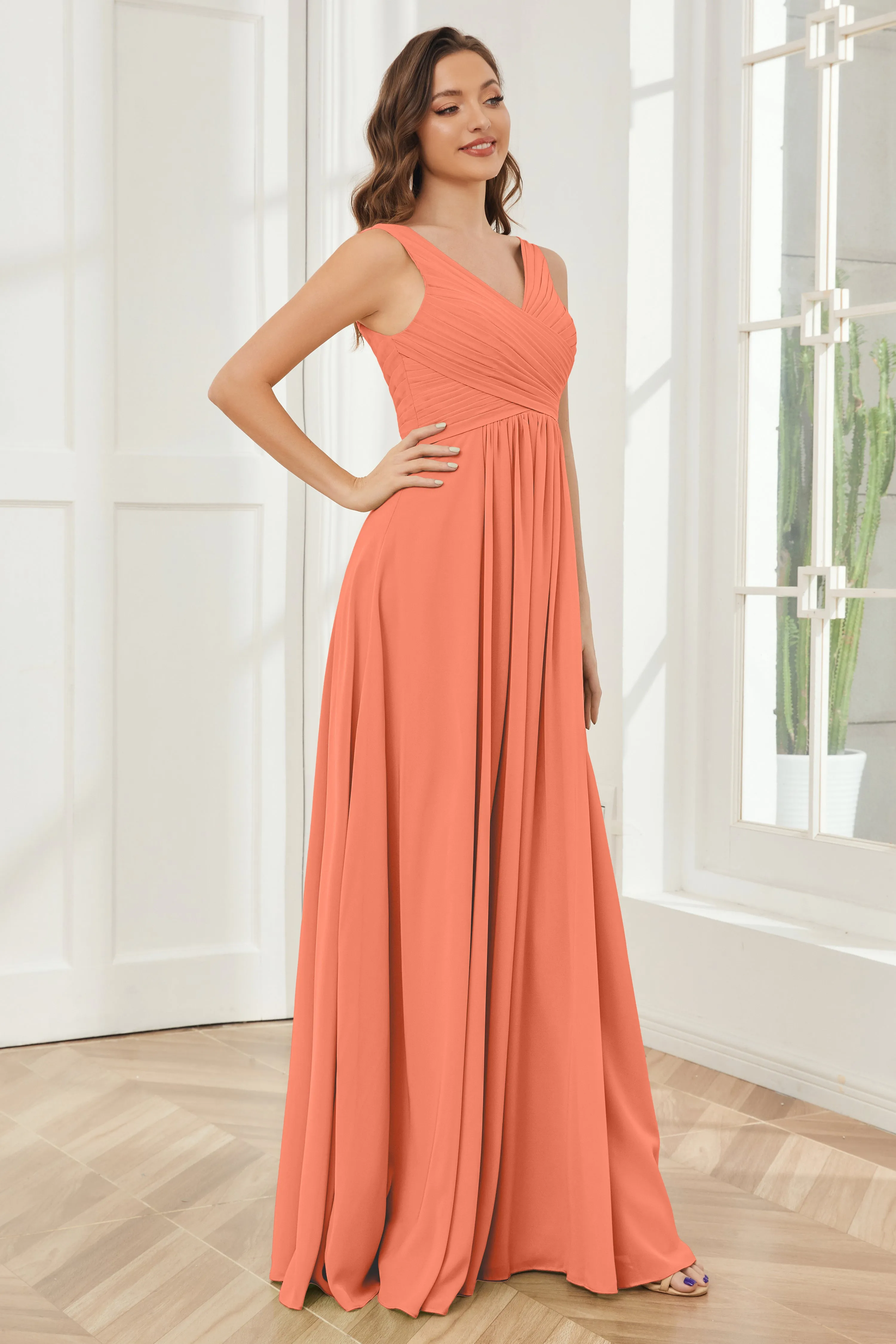 A-line V-neck Floor Length Chiffon Bridesmaid Dresses