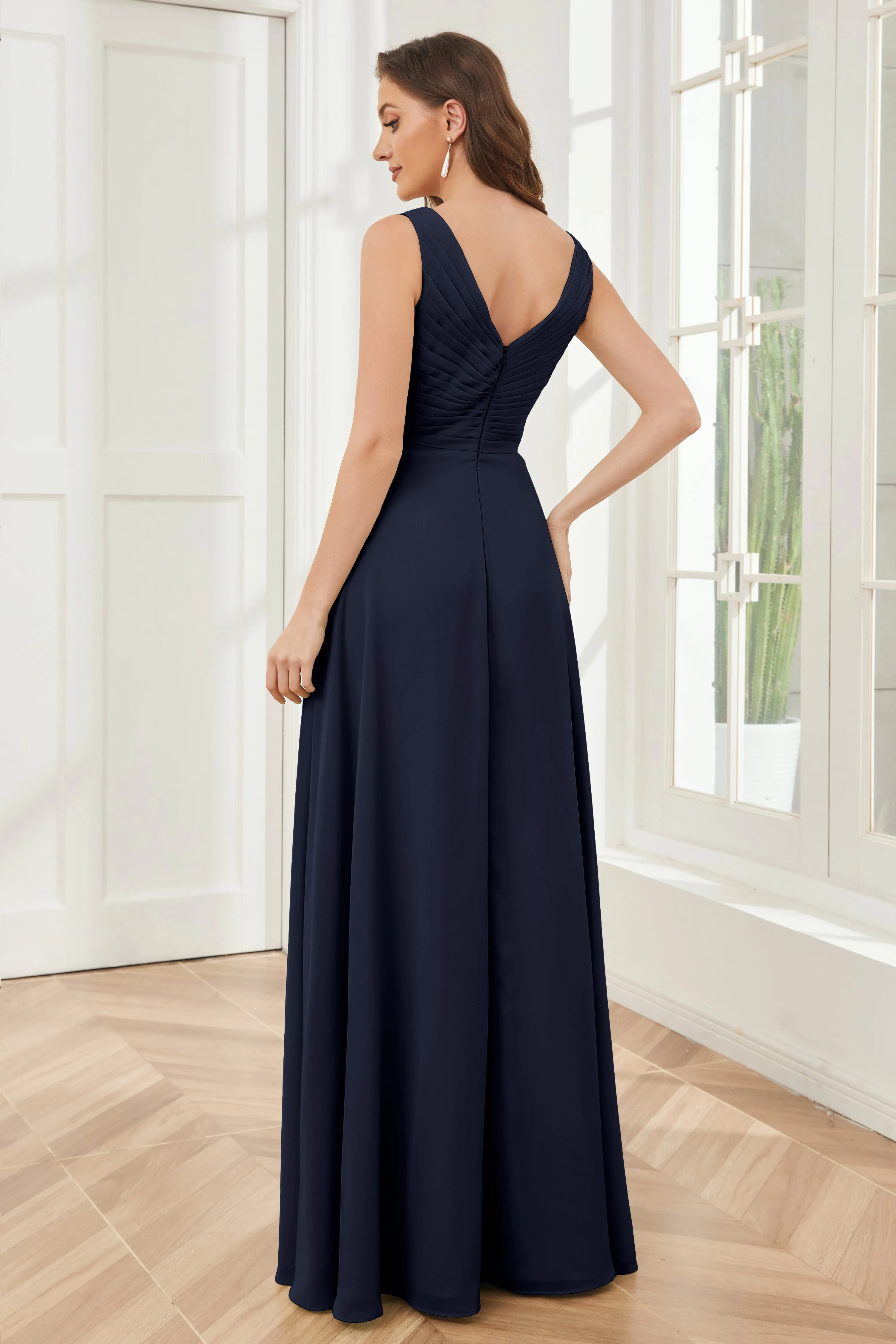 A-line V-neck Floor Length Chiffon Bridesmaid Dresses