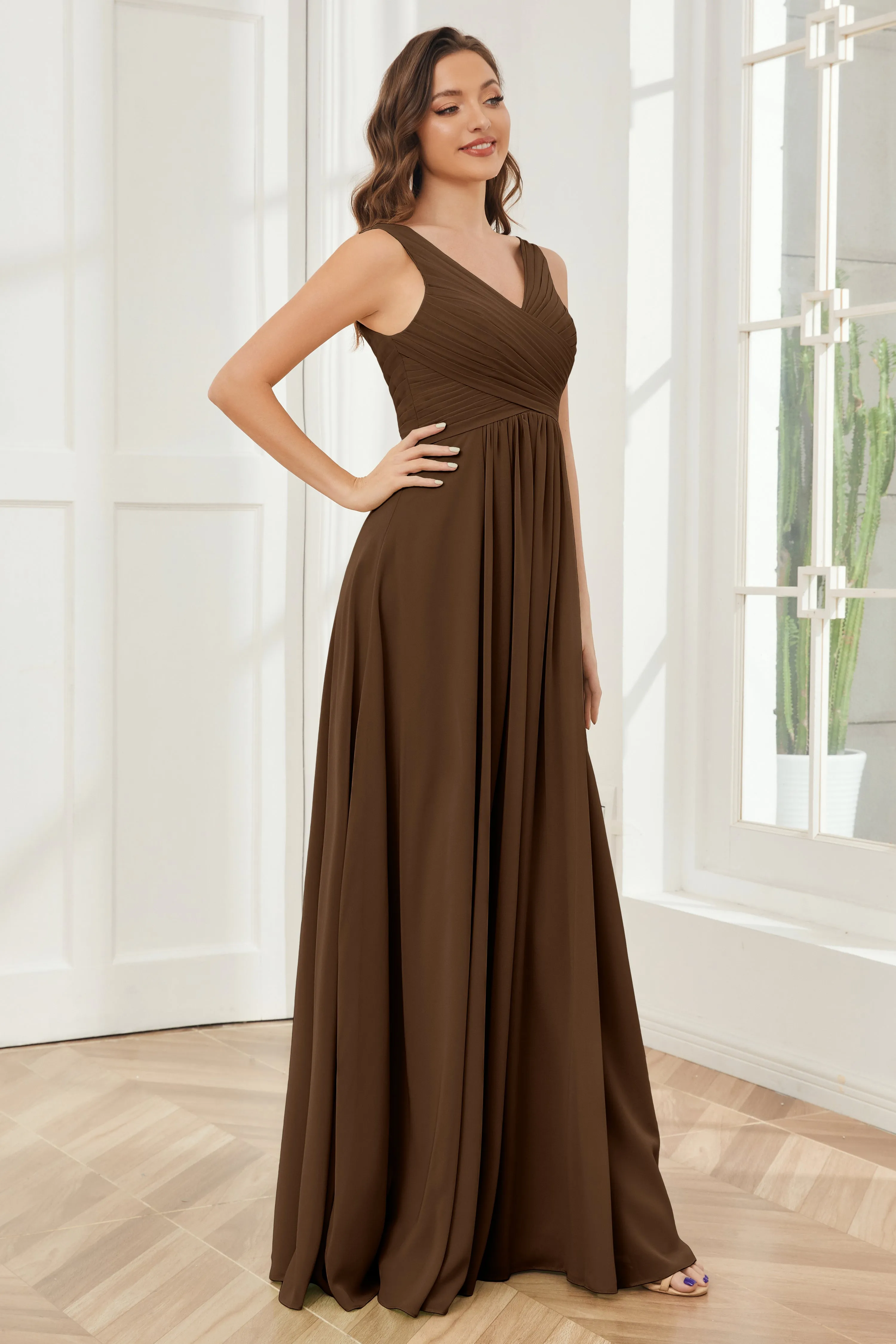 A-line V-neck Floor Length Chiffon Bridesmaid Dresses