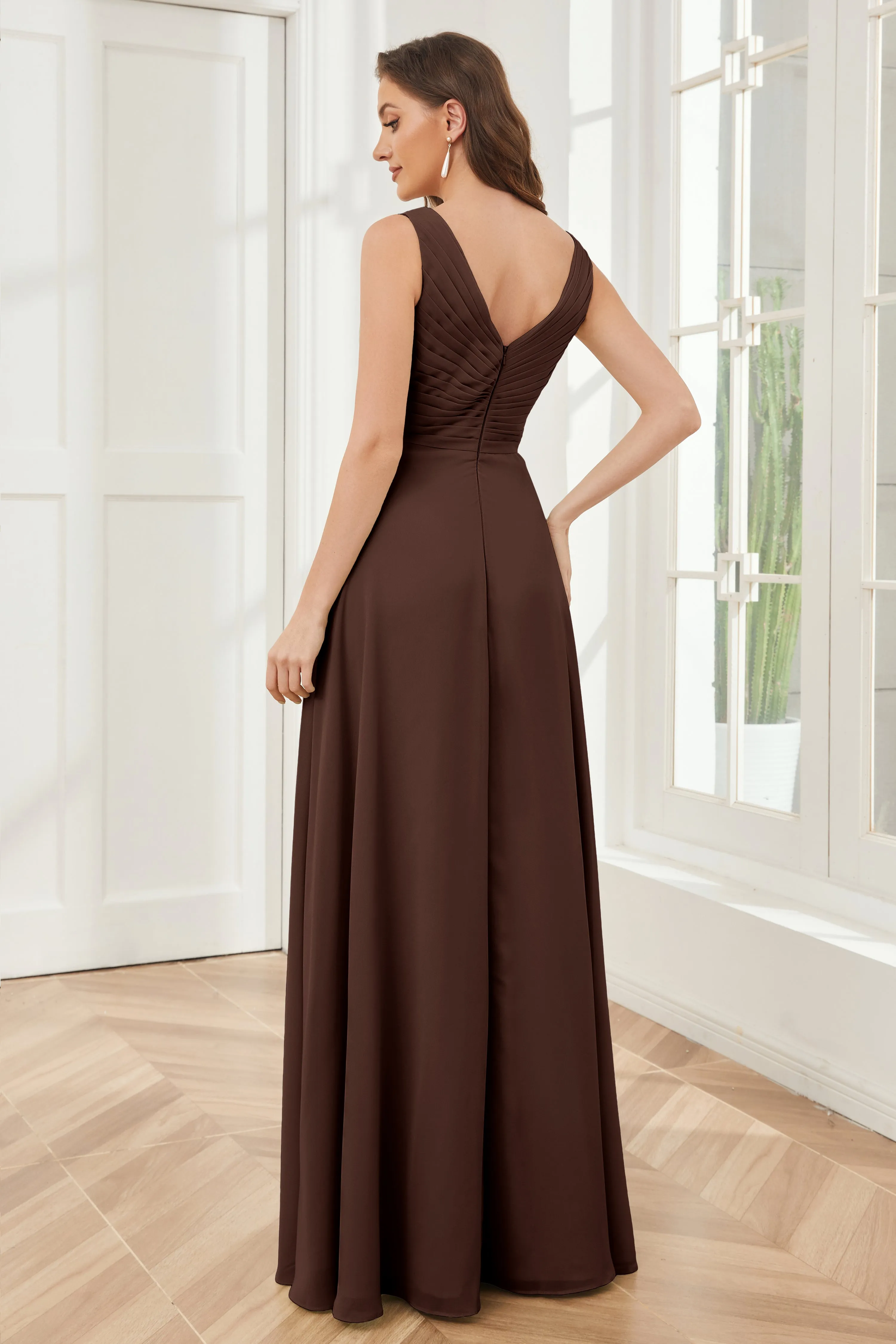 A-line V-neck Floor Length Chiffon Bridesmaid Dresses