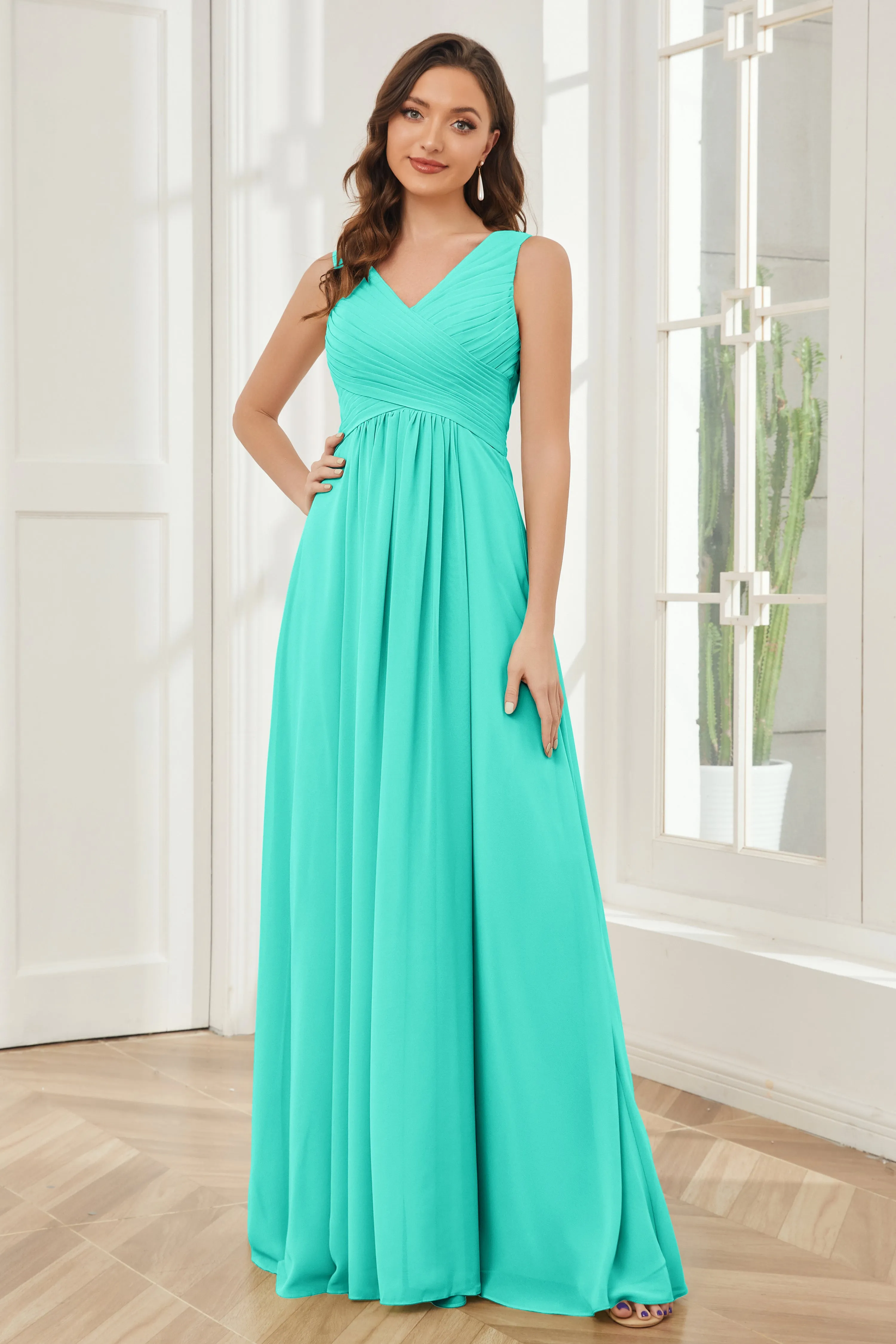 A-line V-neck Floor Length Chiffon Bridesmaid Dresses