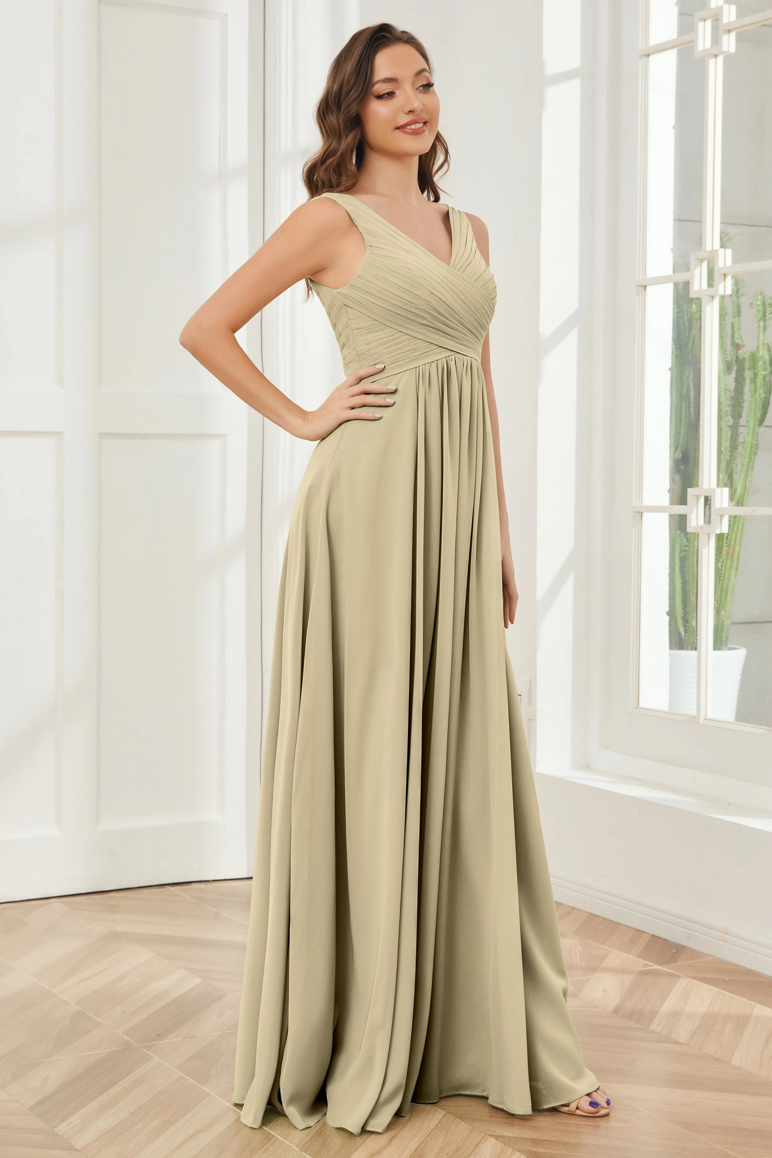 A-line V-neck Floor Length Chiffon Bridesmaid Dresses