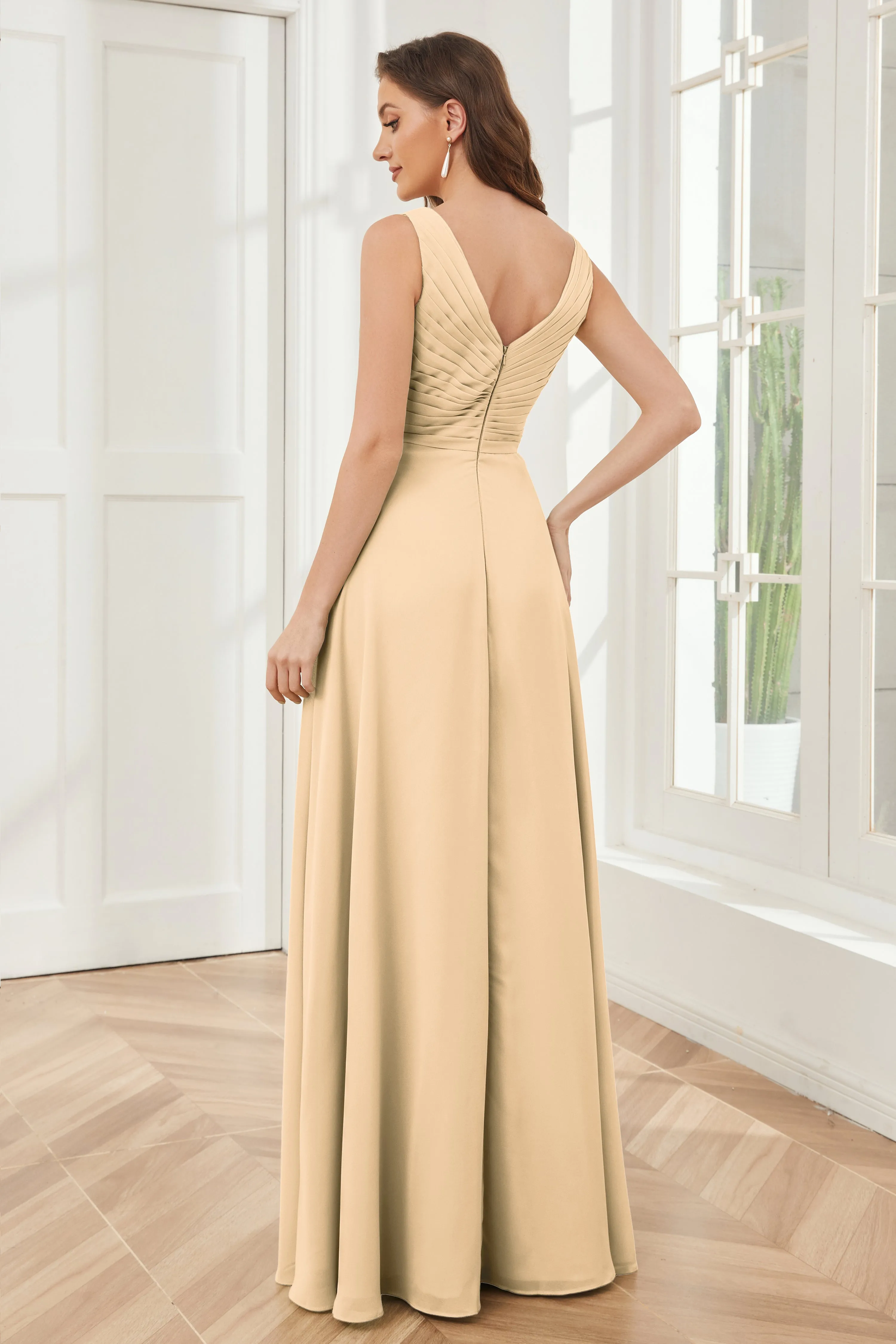 A-line V-neck Floor Length Chiffon Bridesmaid Dresses