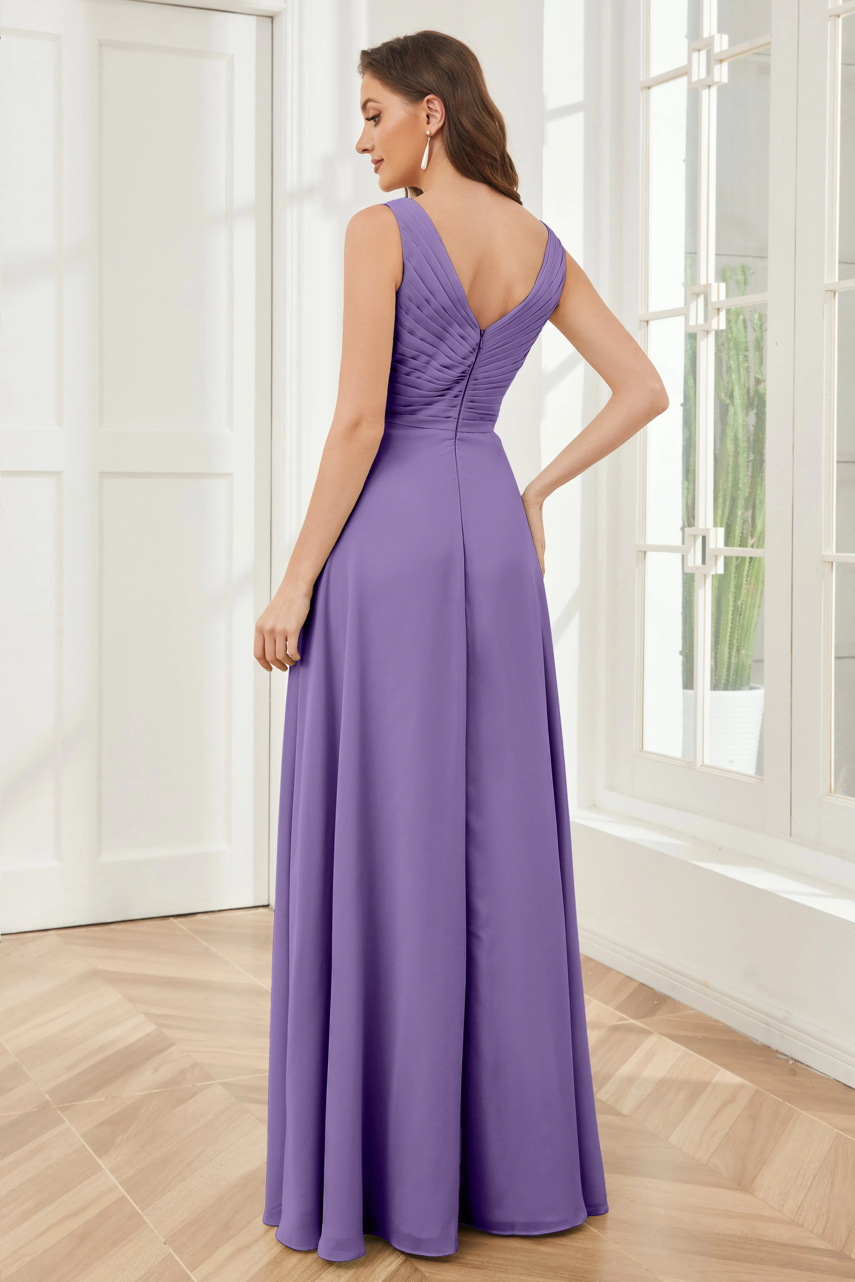 A-line V-neck Floor Length Chiffon Bridesmaid Dresses