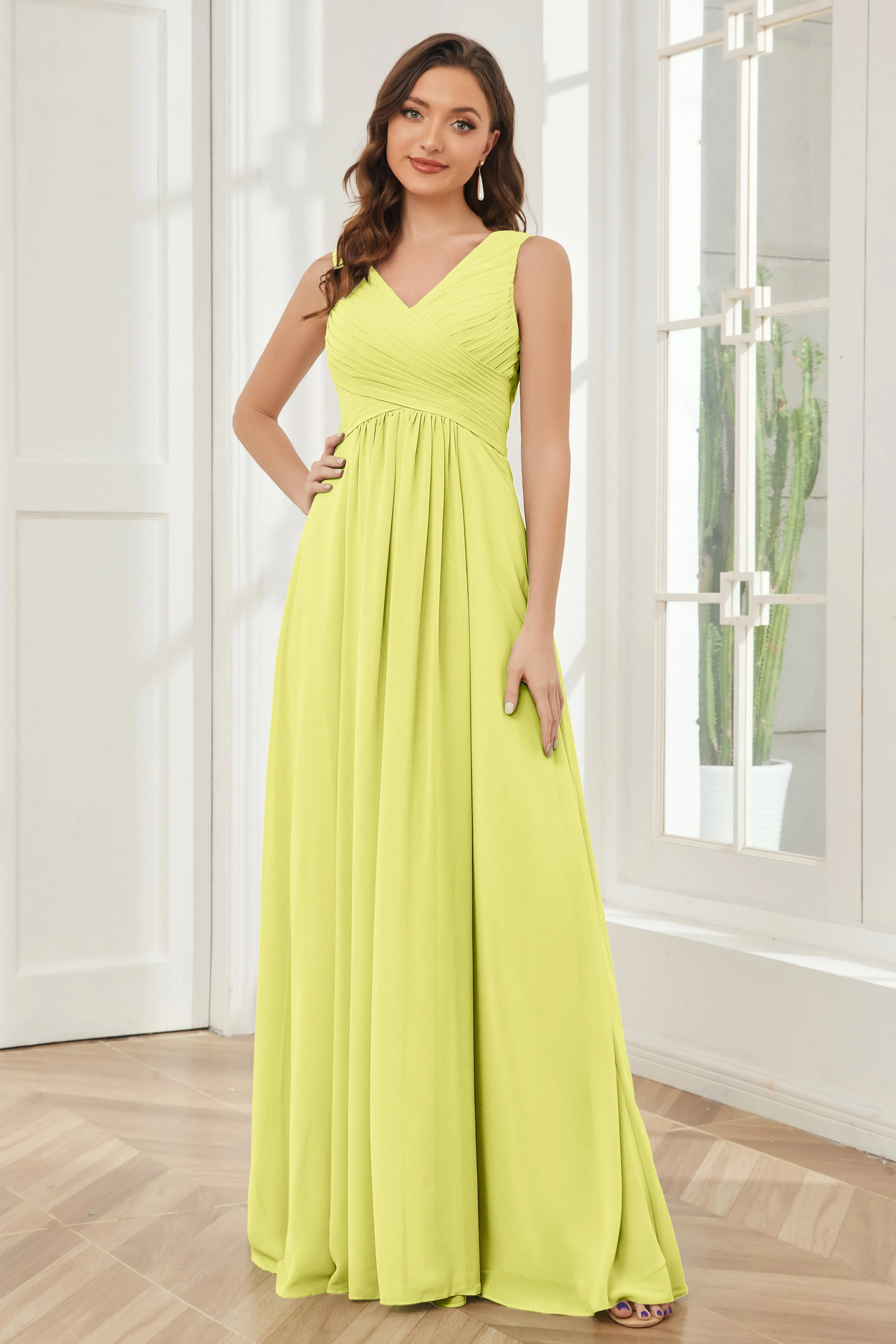 A-line V-neck Floor Length Chiffon Bridesmaid Dresses