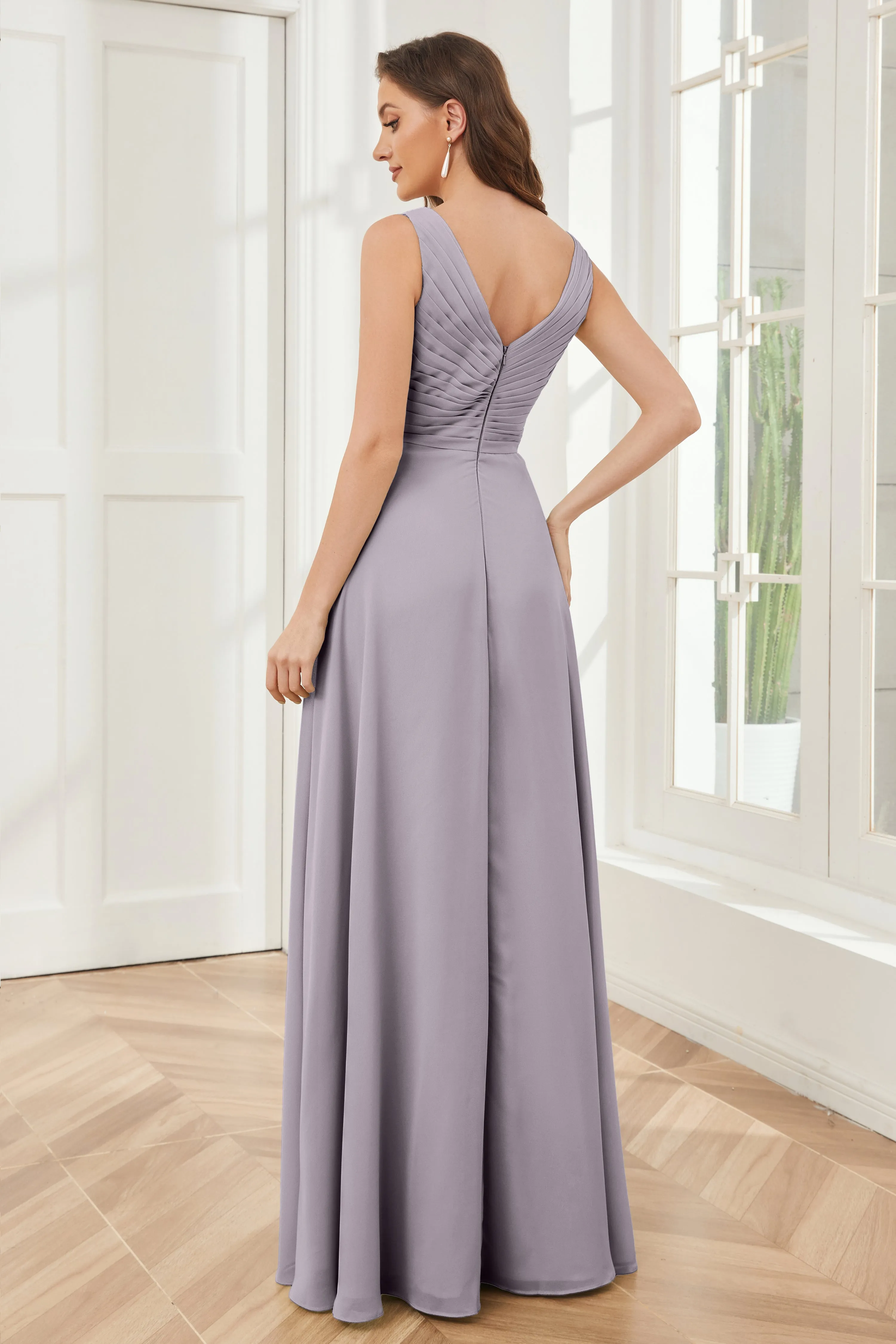 A-line V-neck Floor Length Chiffon Bridesmaid Dresses