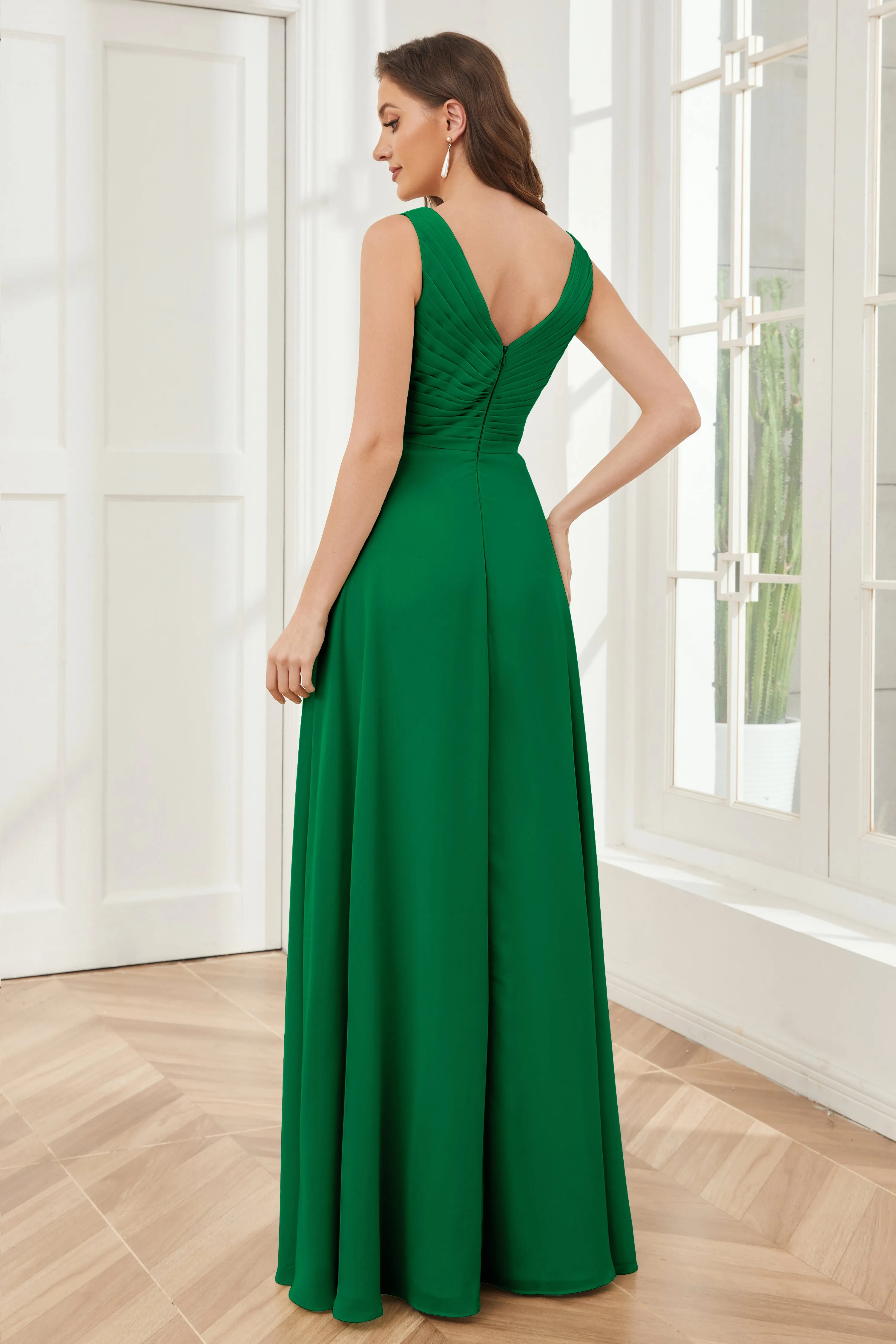 A-line V-neck Floor Length Chiffon Bridesmaid Dresses