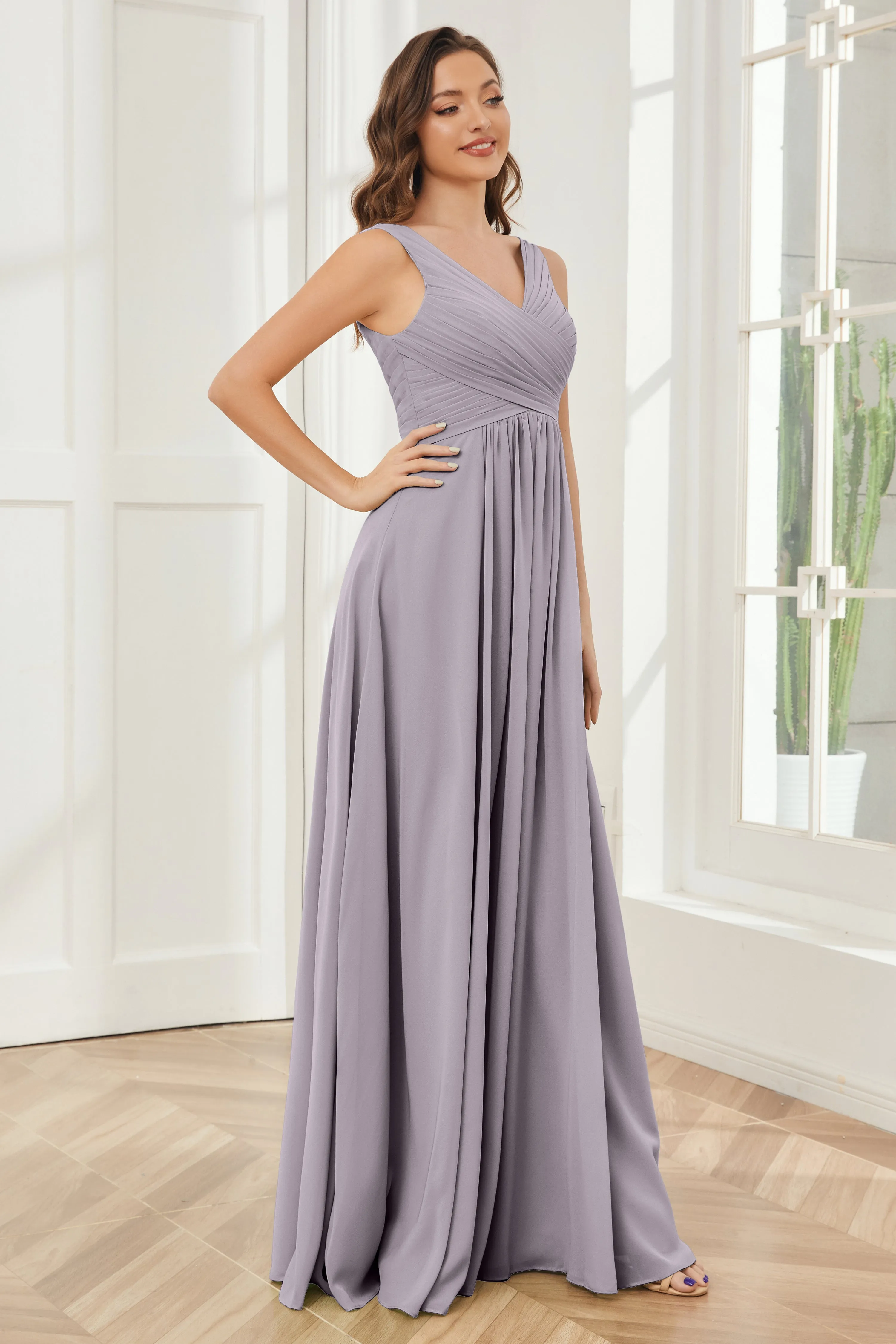 A-line V-neck Floor Length Chiffon Bridesmaid Dresses