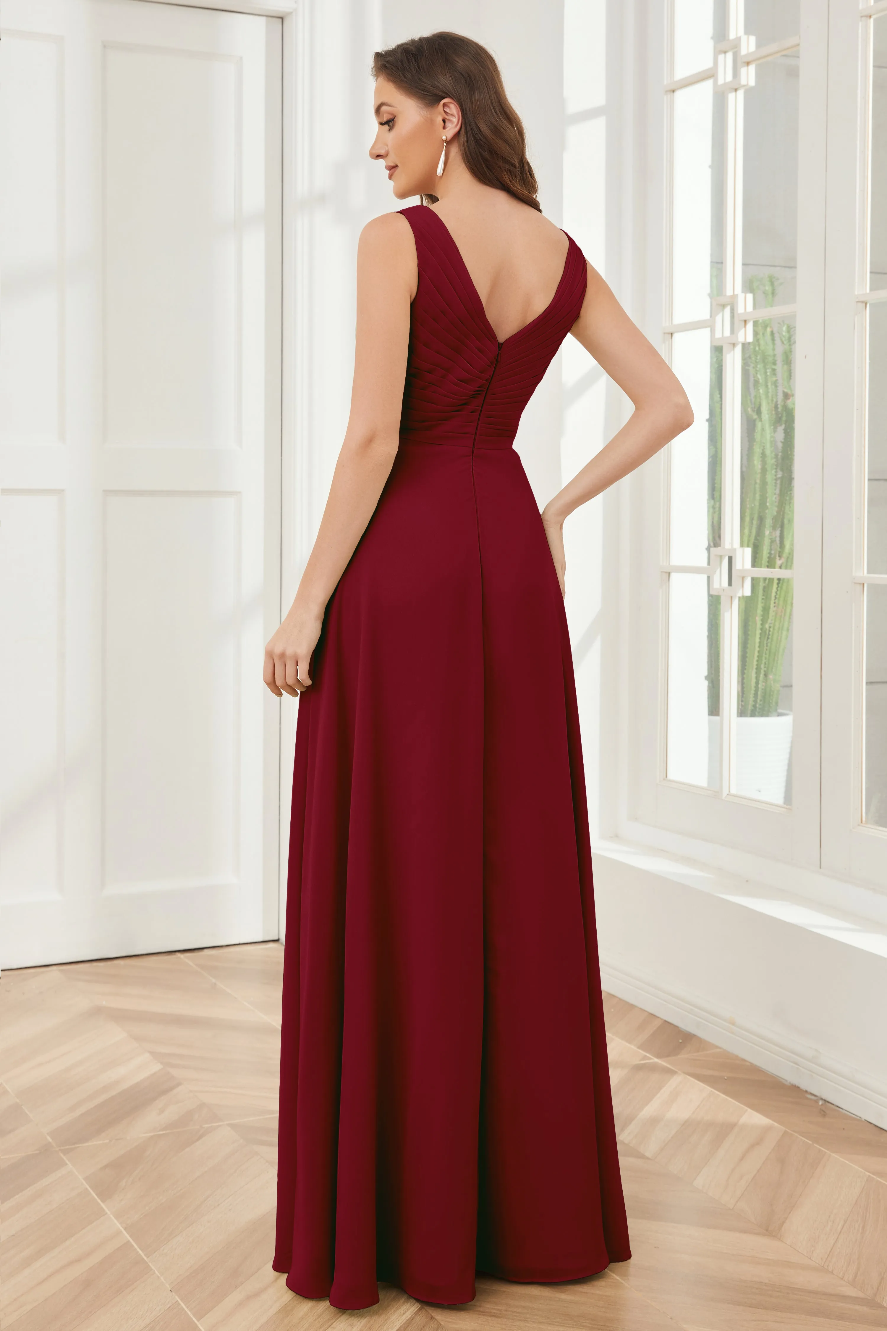 A-line V-neck Floor Length Chiffon Bridesmaid Dresses