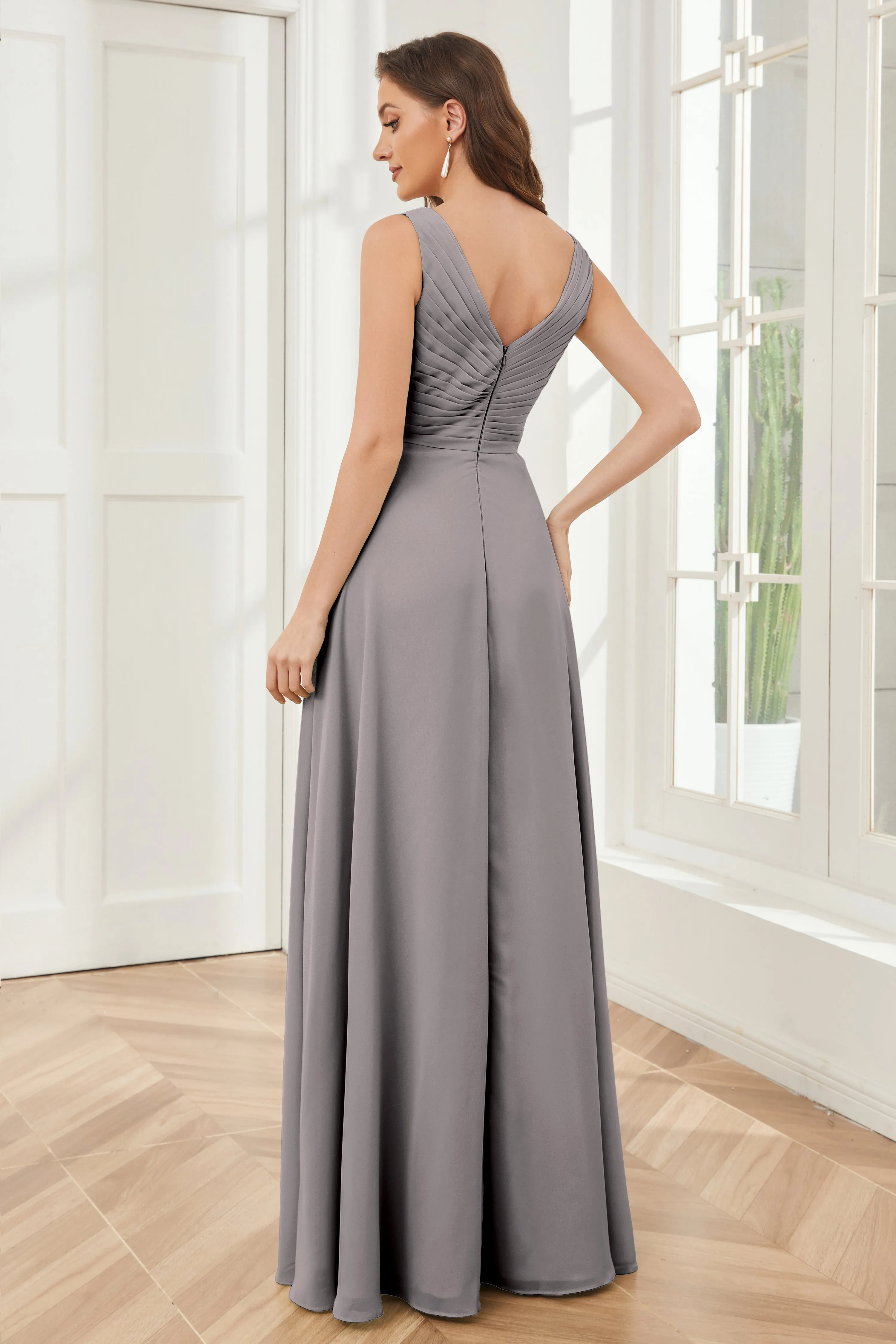 A-line V-neck Floor Length Chiffon Bridesmaid Dresses