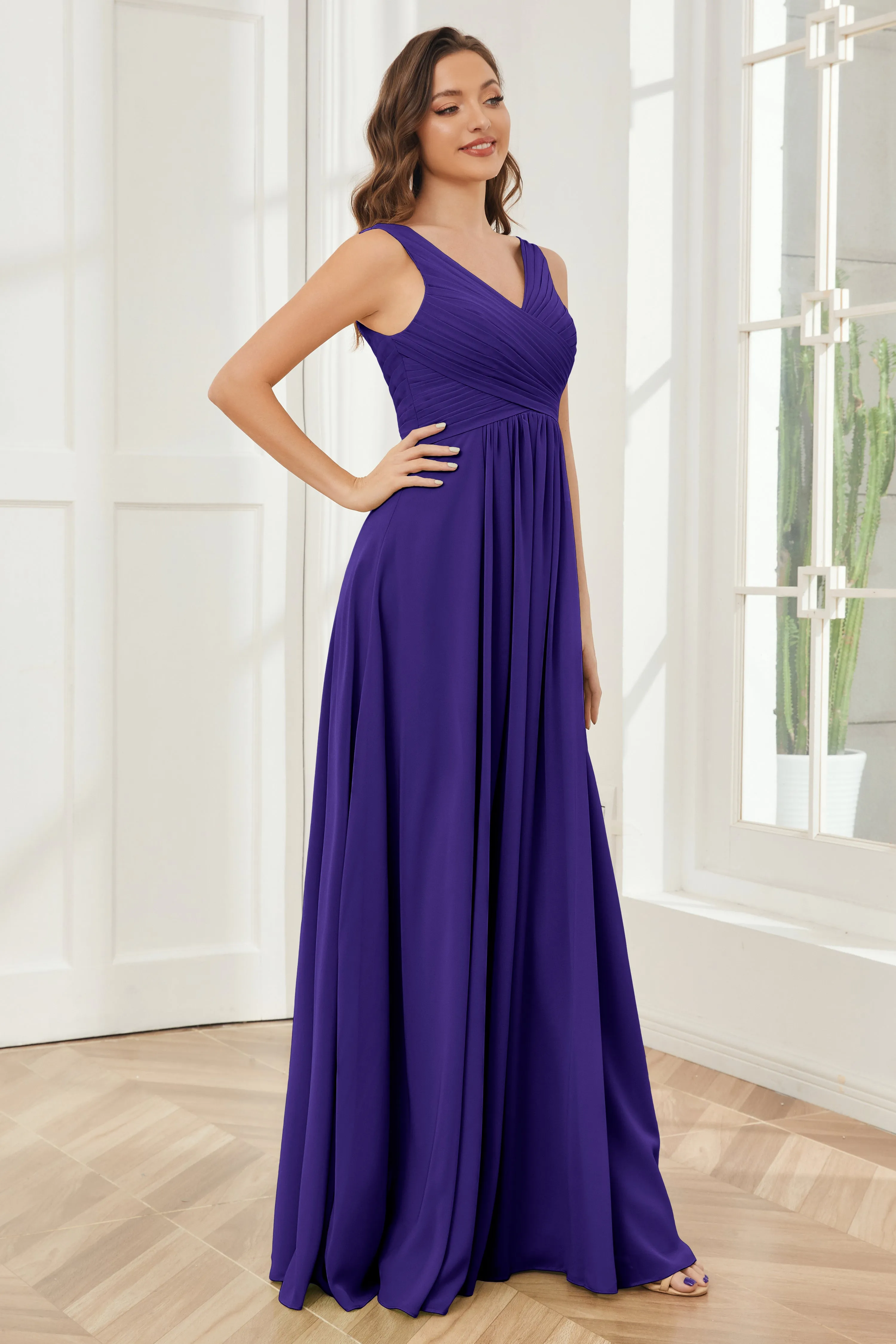 A-line V-neck Floor Length Chiffon Bridesmaid Dresses